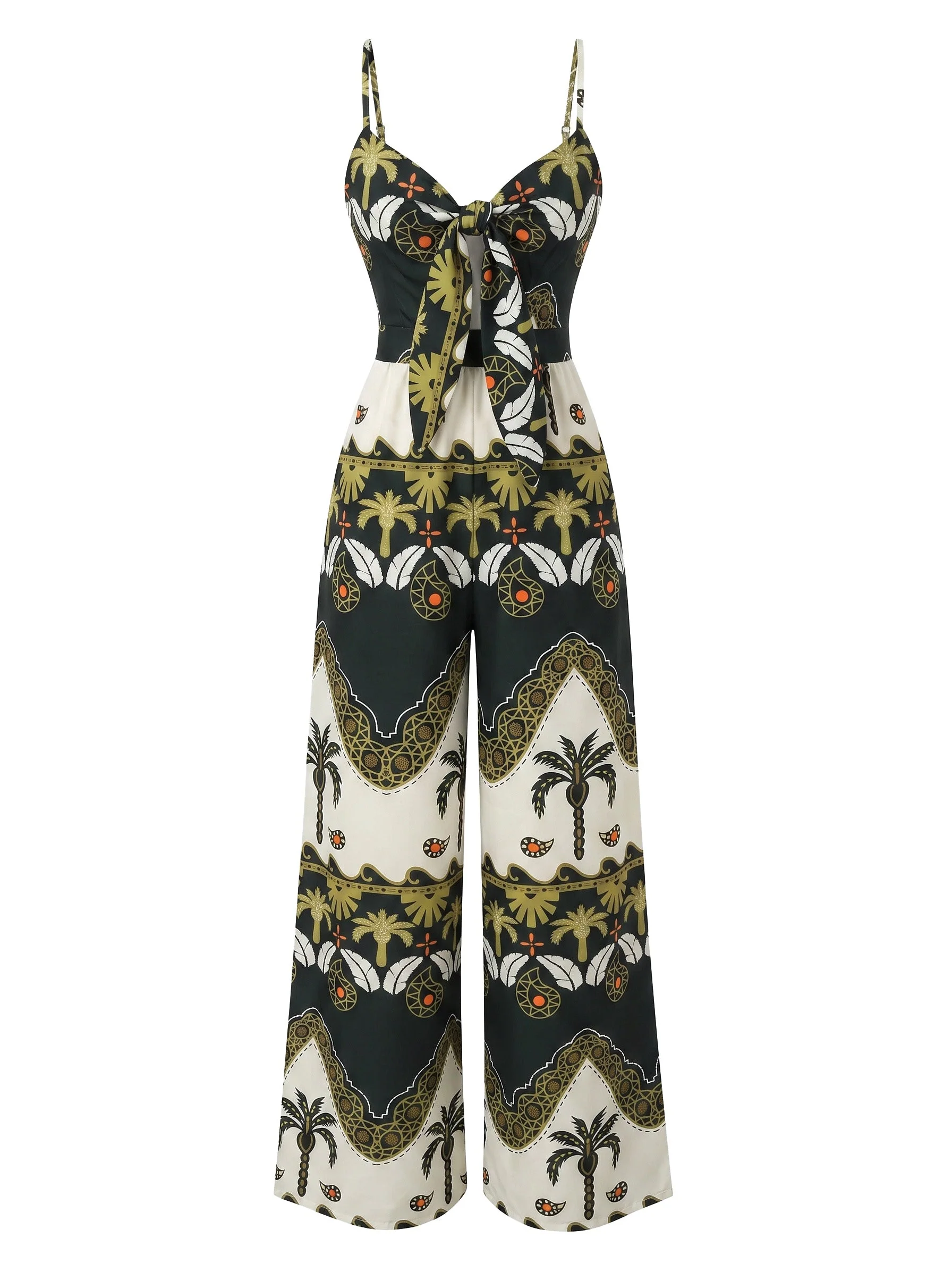 1930s Palm Tree Bow-Front Spaghetti Strap Jumpsuit - Image 2