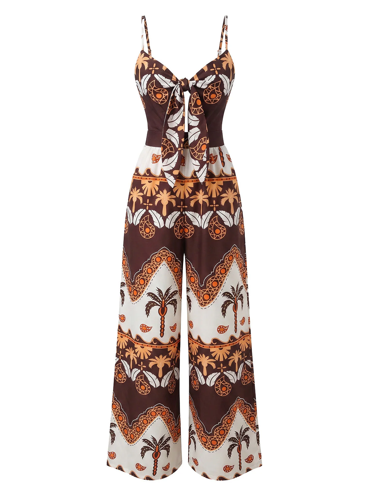 1930s Palm Tree Bow-Front Spaghetti Strap Jumpsuit - Image 4