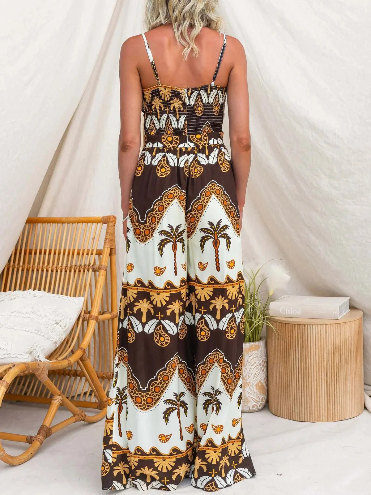 1930s Palm Tree Bow-Front Spaghetti Strap Jumpsuit - Image 5