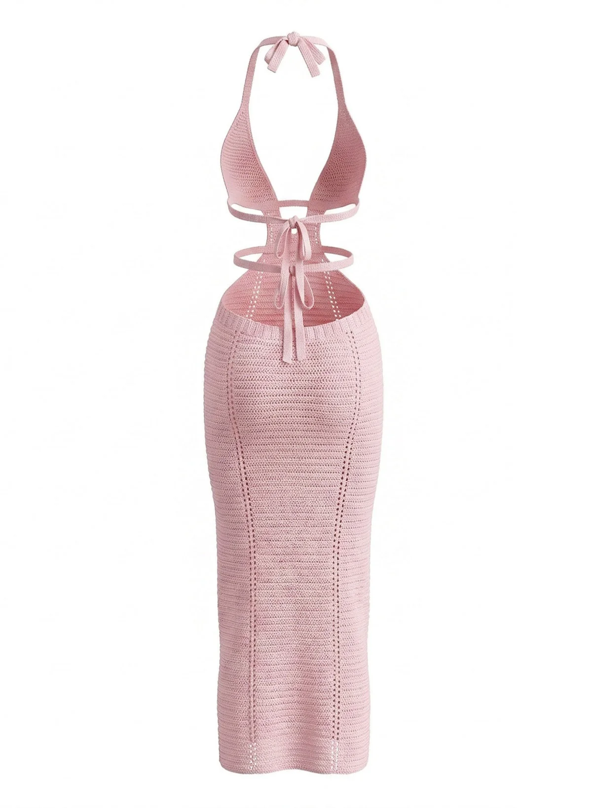 1930s Solid Halter Cutout Crocheting Cover-Up Dress - Image 4