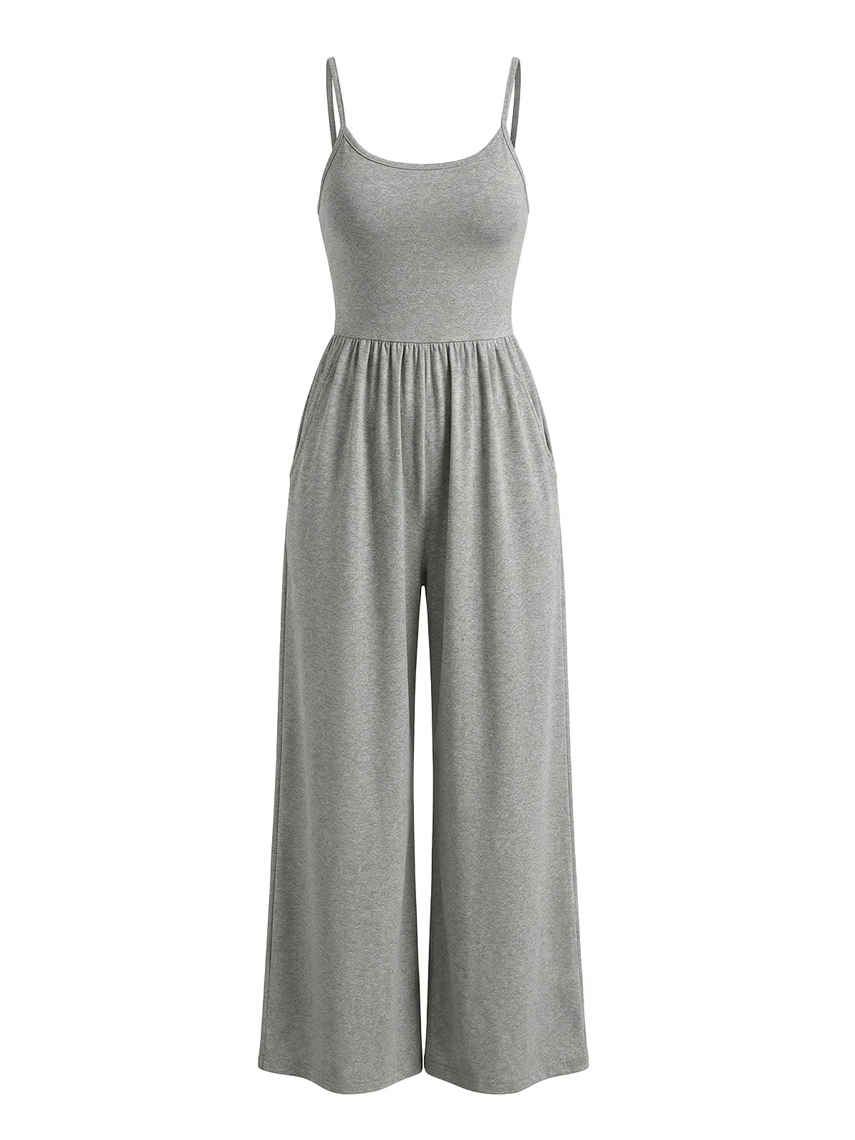 1930s Solid Knitted Spaghetti Straps Wide-Leg Jumpsuit