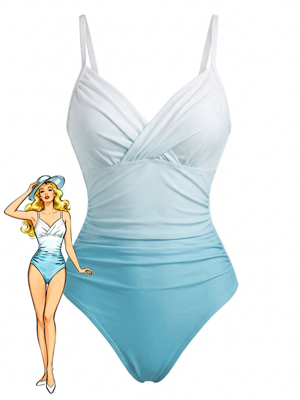1940s Crisscross Gradient One-Piece Swimsuit