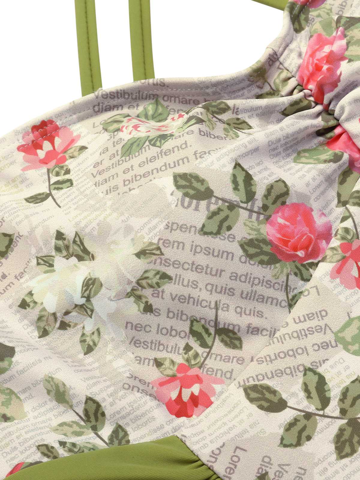 1940s Double Strap Pleated Roses One-Piece Swimsuit - Image 5