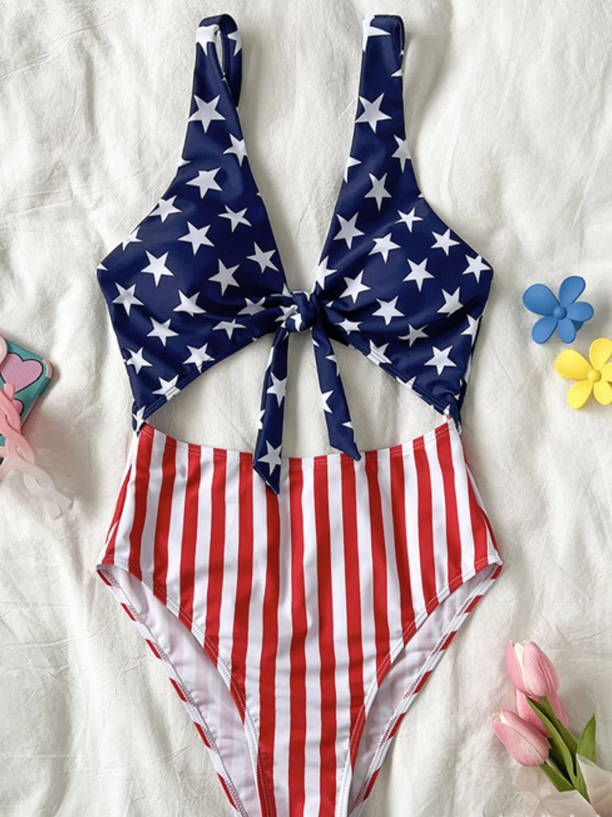 1940s Lace-Up Stars & Stripes Swimsuit - Image 4