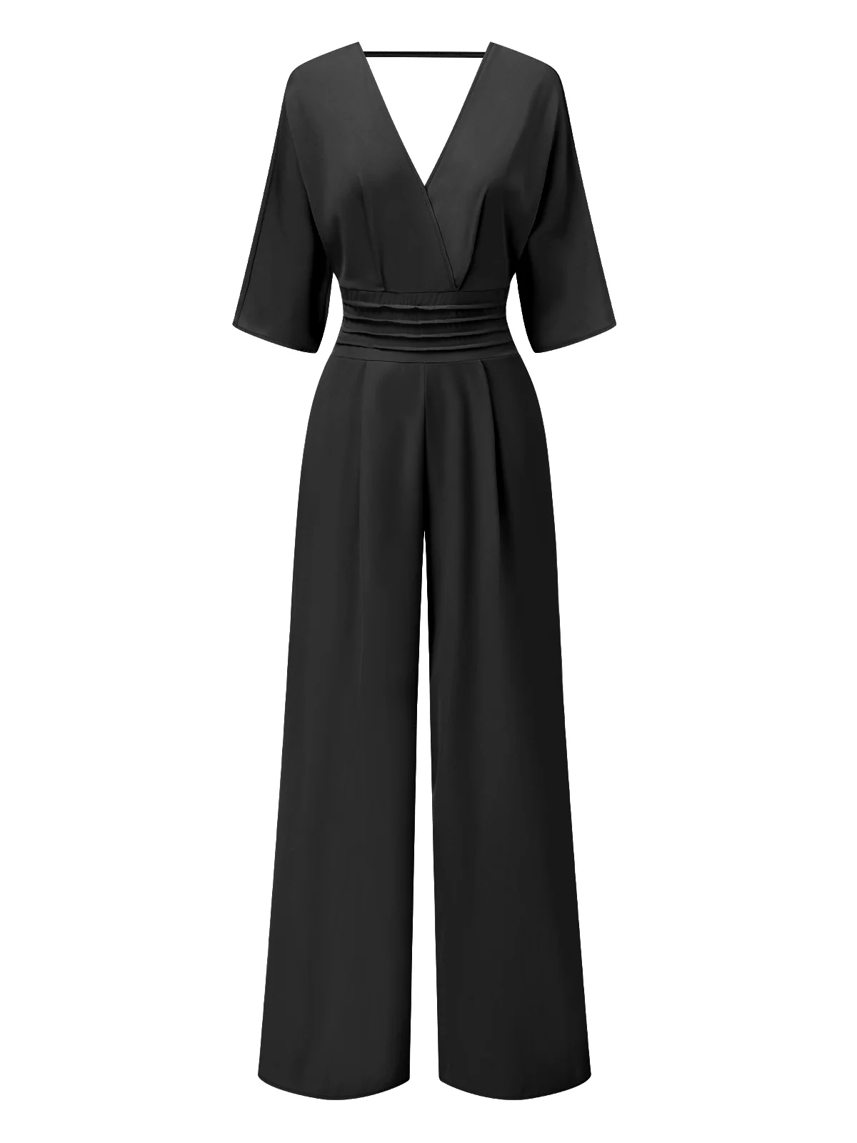 1940s Solid V-Neck Half Sleeves Jumpsuit
