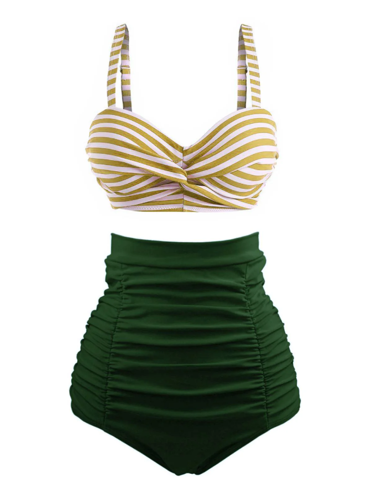 1940s Striped Colorblock Retro Bikini Set - Image 3