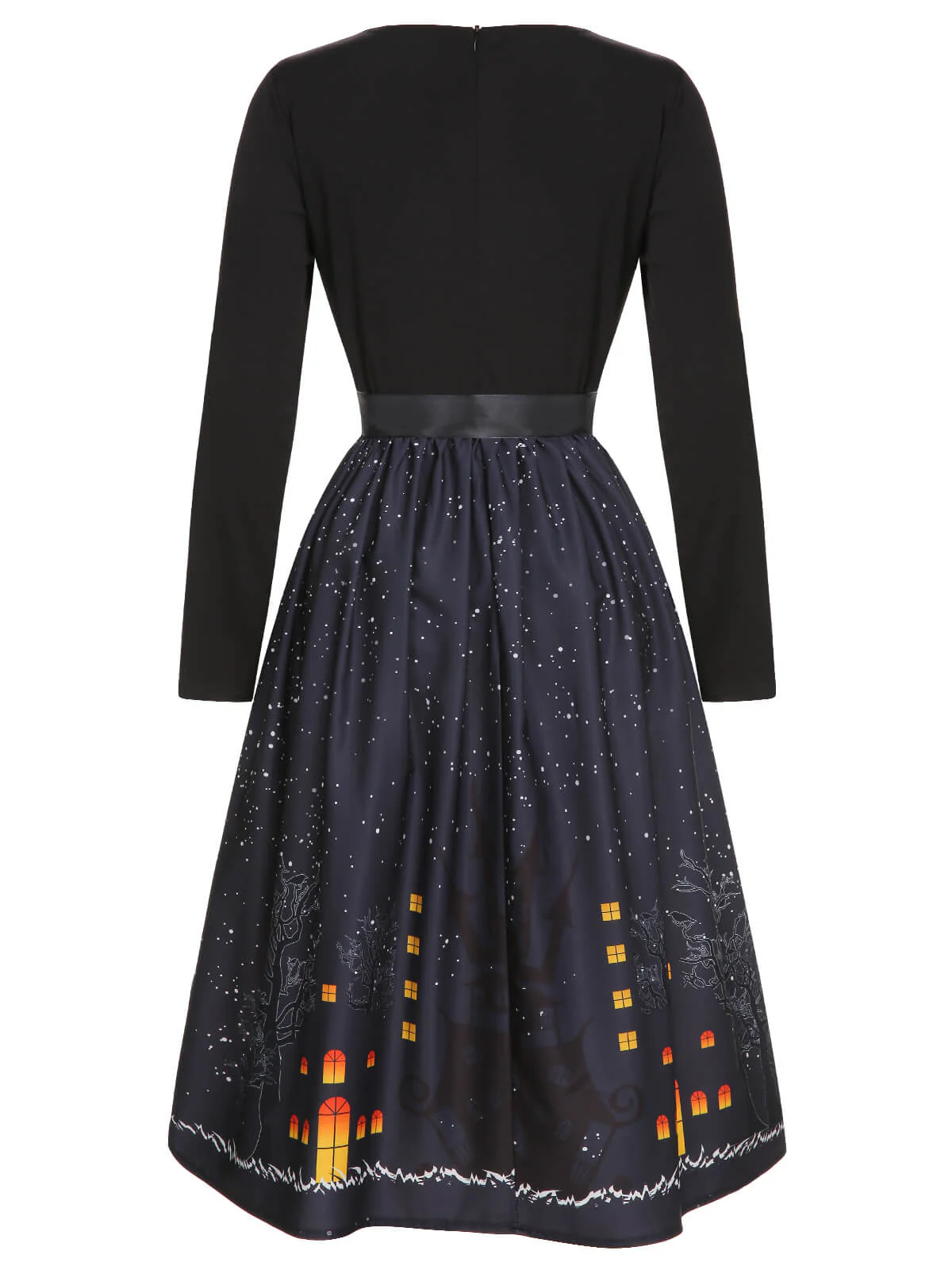 1950s Black Halloween Long Sleeve Swing Dress - Image 3