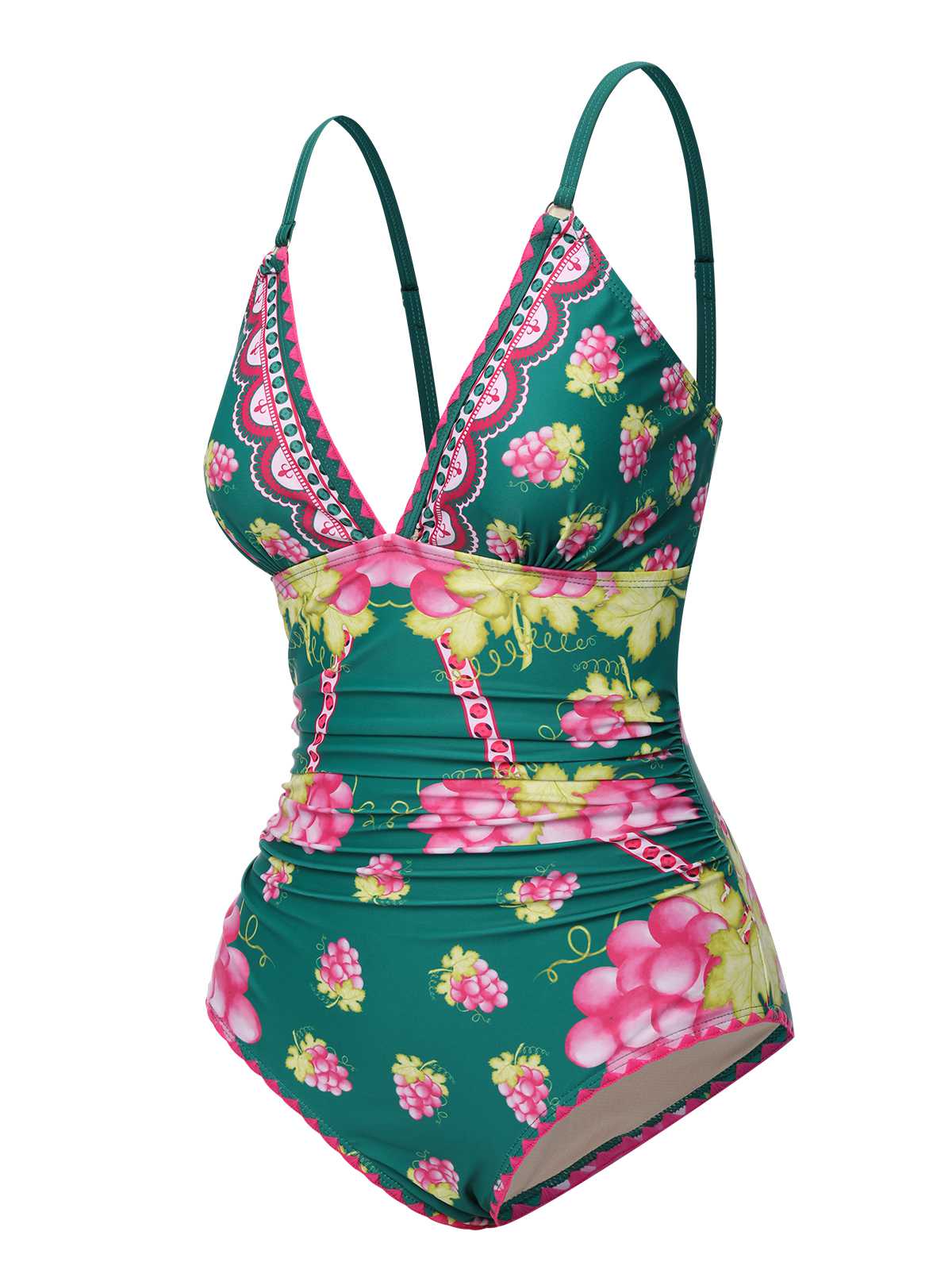 1950s Deep V Grape One-Piece Swimsuit - Image 2