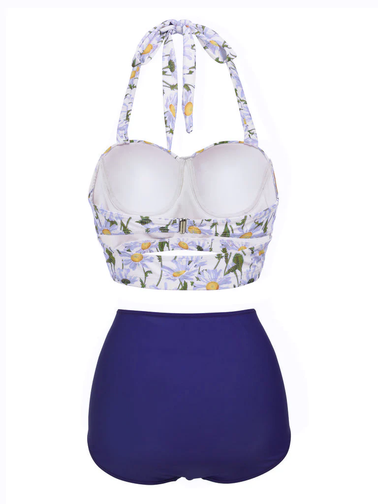 1950s Floral Halter Lace-up Bikini Set - Image 8