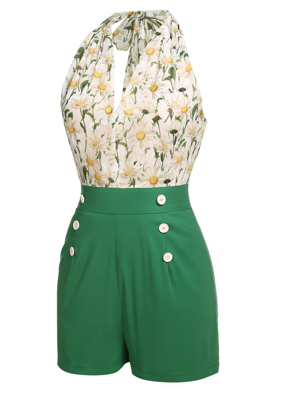1950s Floral Halter Lace-up Vintage Romper - Image 3
