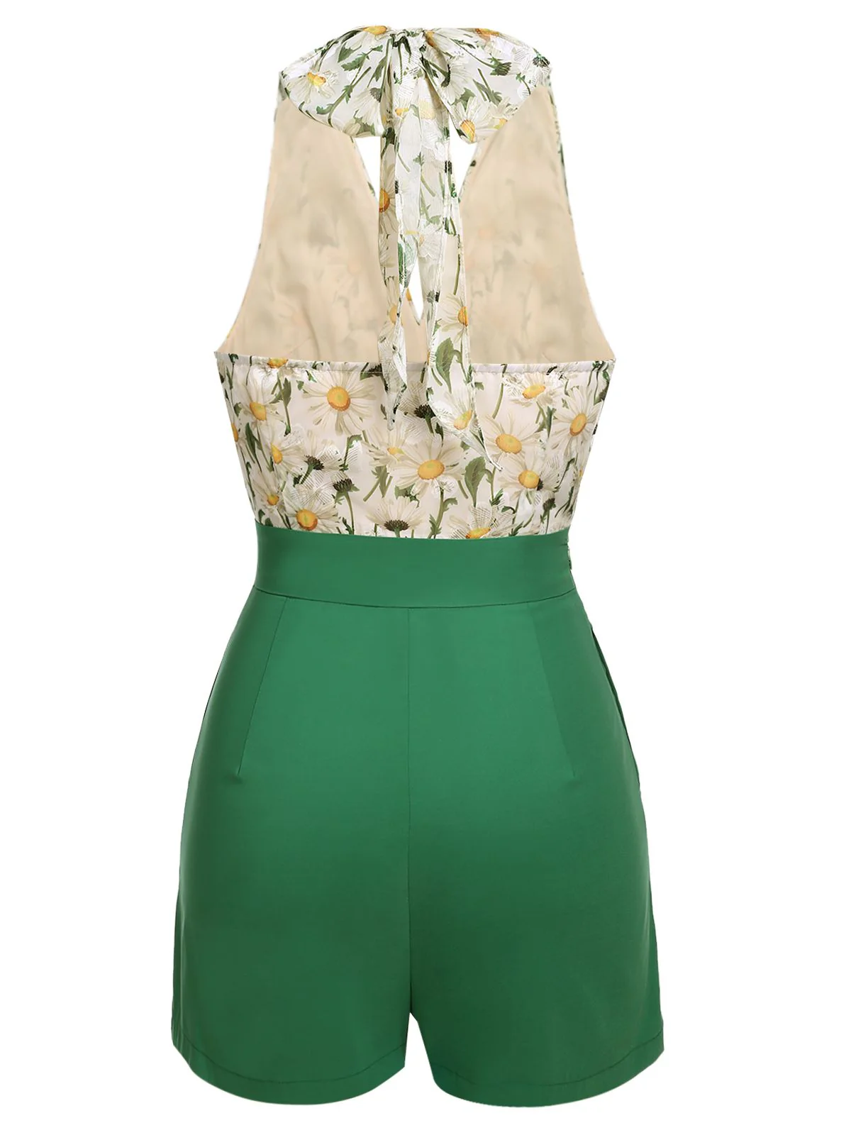 1950s Floral Halter Lace-up Vintage Romper - Image 4