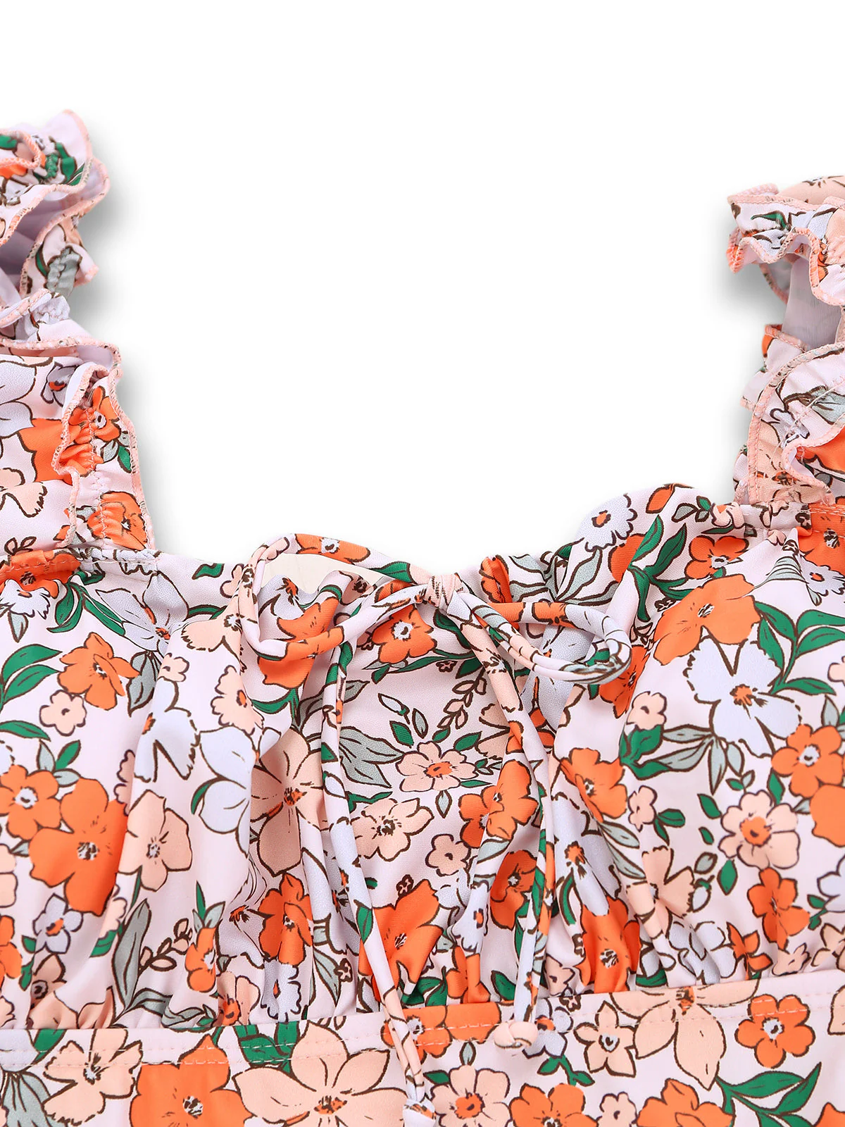 1950s Floral Ruffled Cap Sleeve One-Piece Swimsuit - Image 5