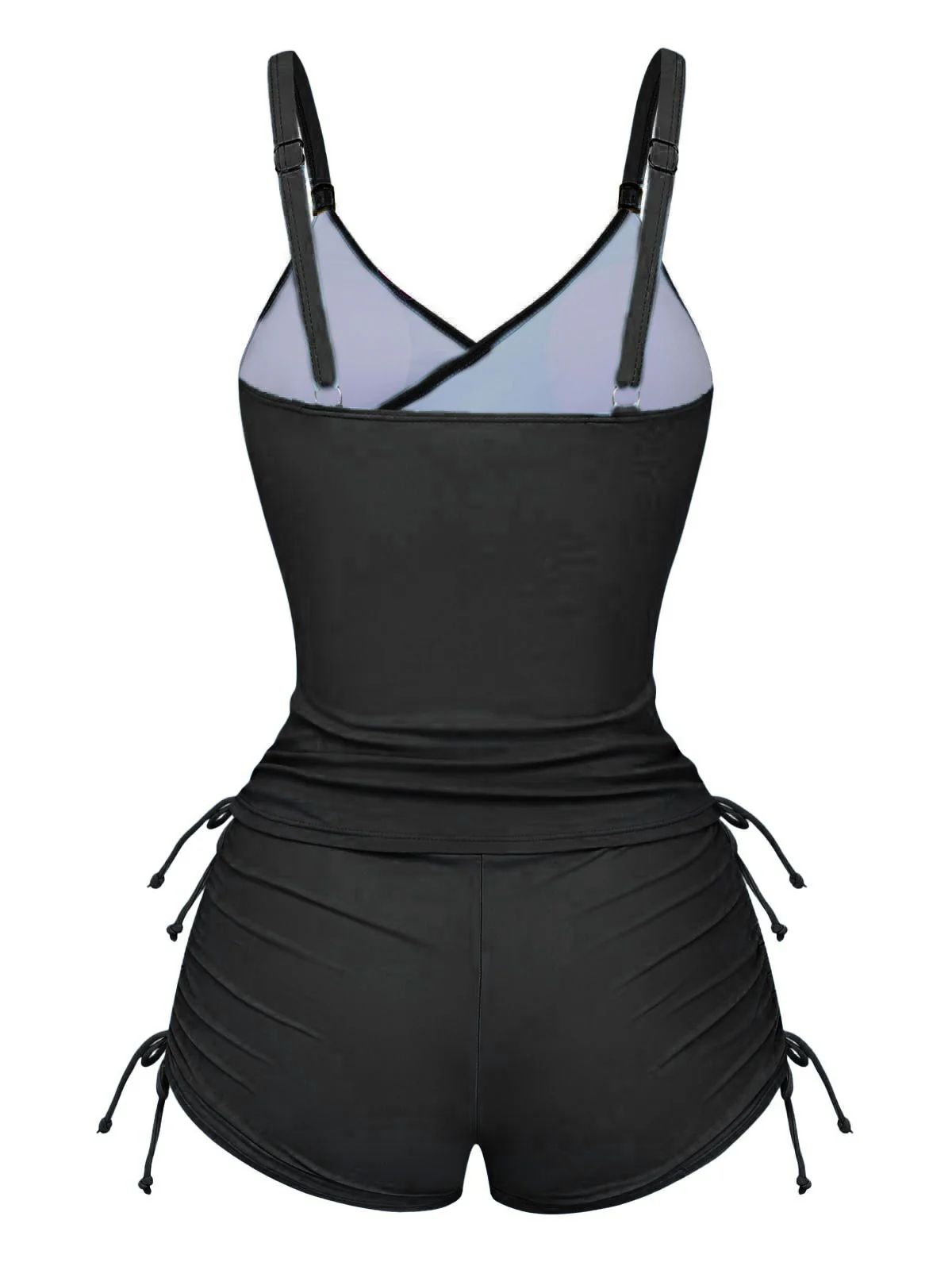1950s Floral Solid Lace-Up Tankini Set - Image 10