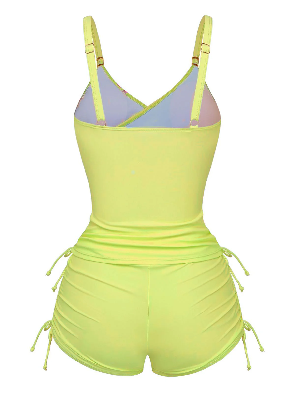 1950s Floral Solid Lace-Up Tankini Set - Image 12
