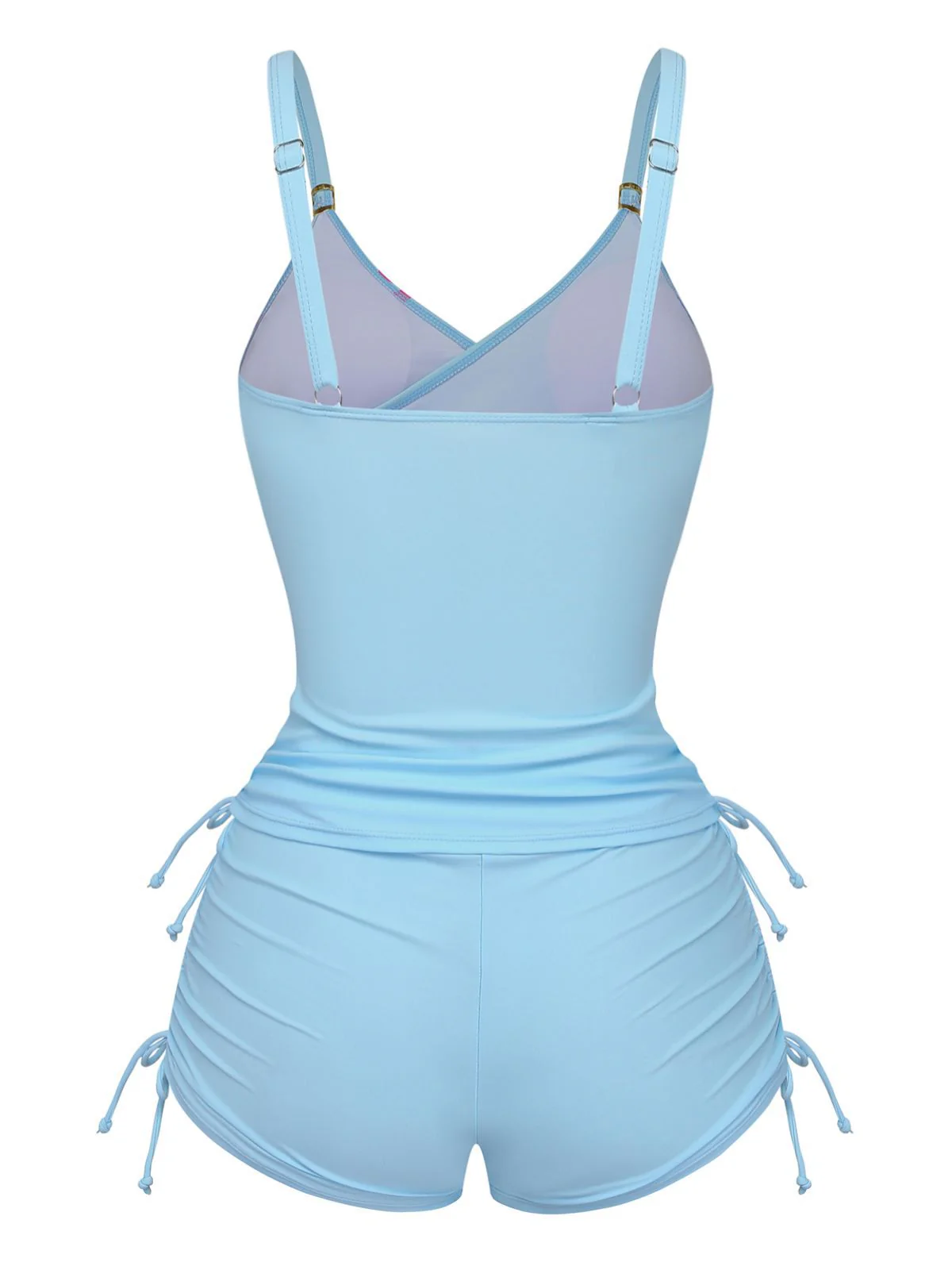1950s Floral Solid Lace-Up Tankini Set - Image 3