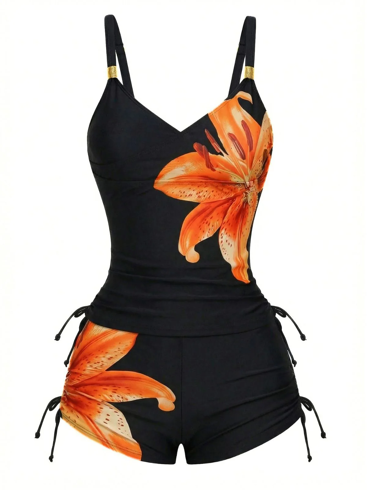 1950s Floral Solid Lace-Up Tankini Set - Image 9