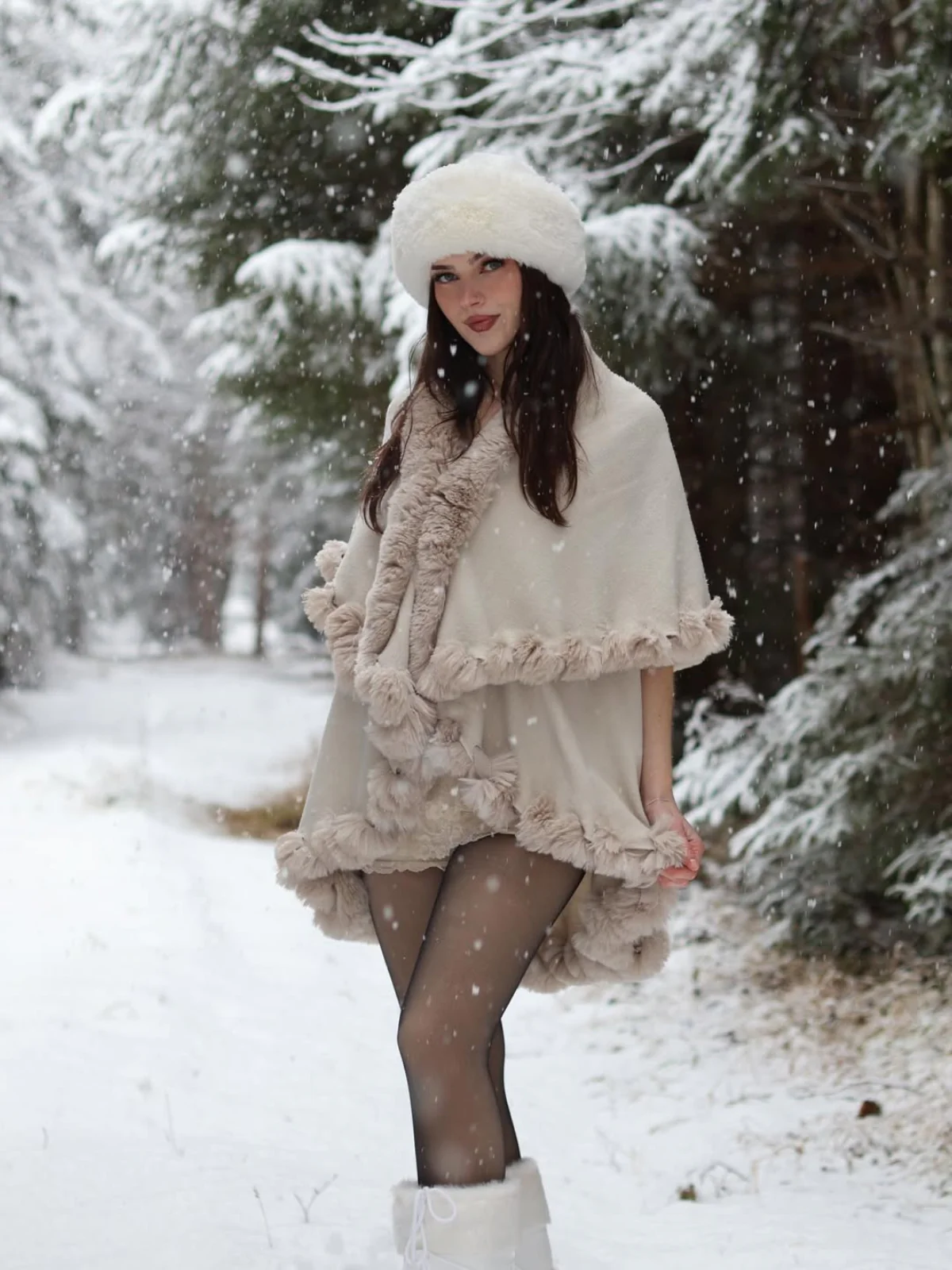 1950s Fur Collar Double Layer Cape Shawl
