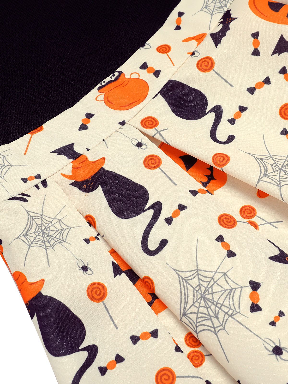 1950s Halloween Pumpkin Cat Knitted Top Patchwork Dress - Image 7