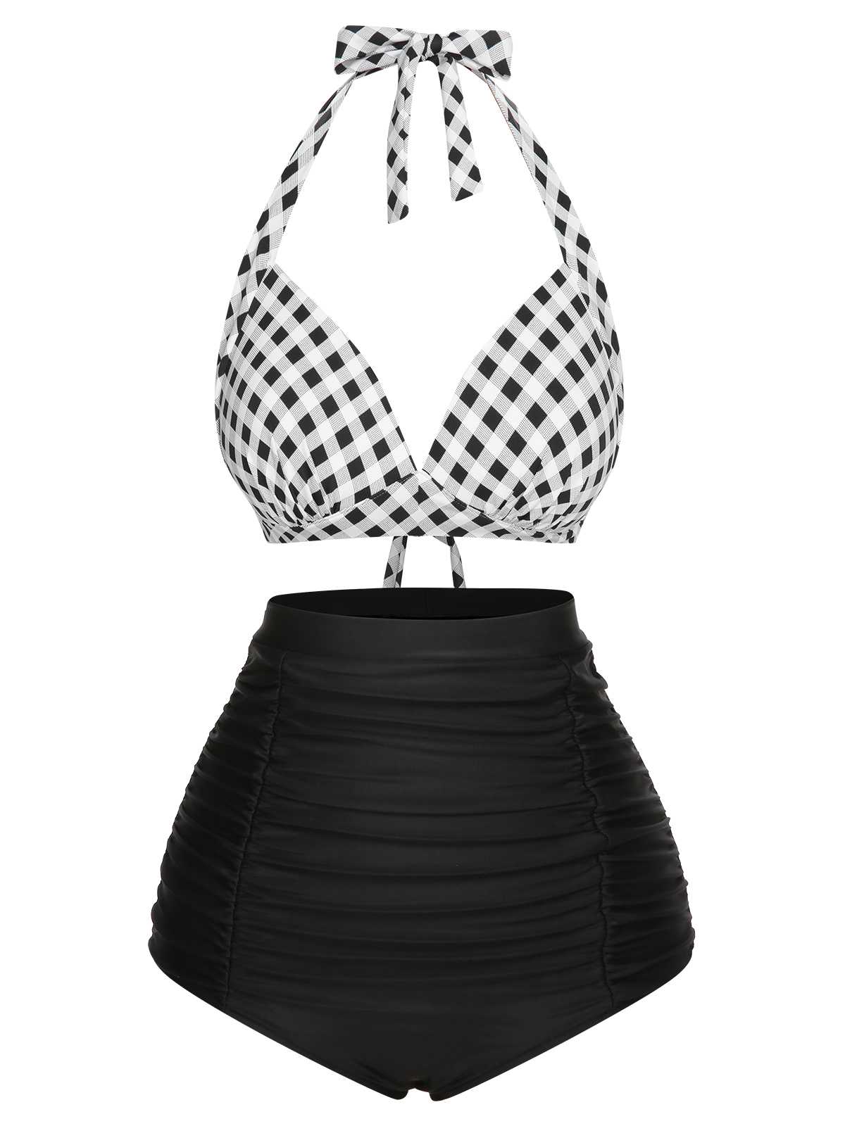 1950s Halter Plaids Lace-Up Swimsuit - Image 8