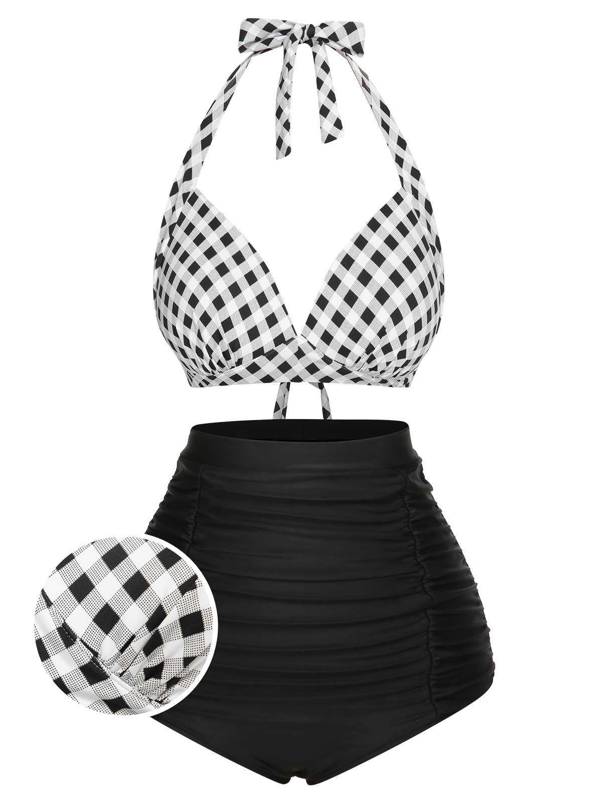 1950s Halter Plaids Lace-Up Swimsuit - Image 7