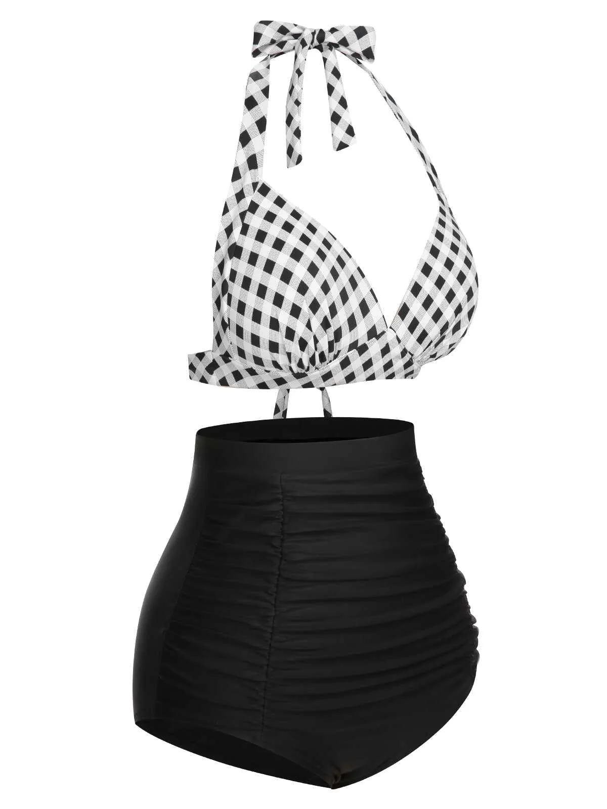1950s Halter Plaids Lace-Up Swimsuit - Image 9