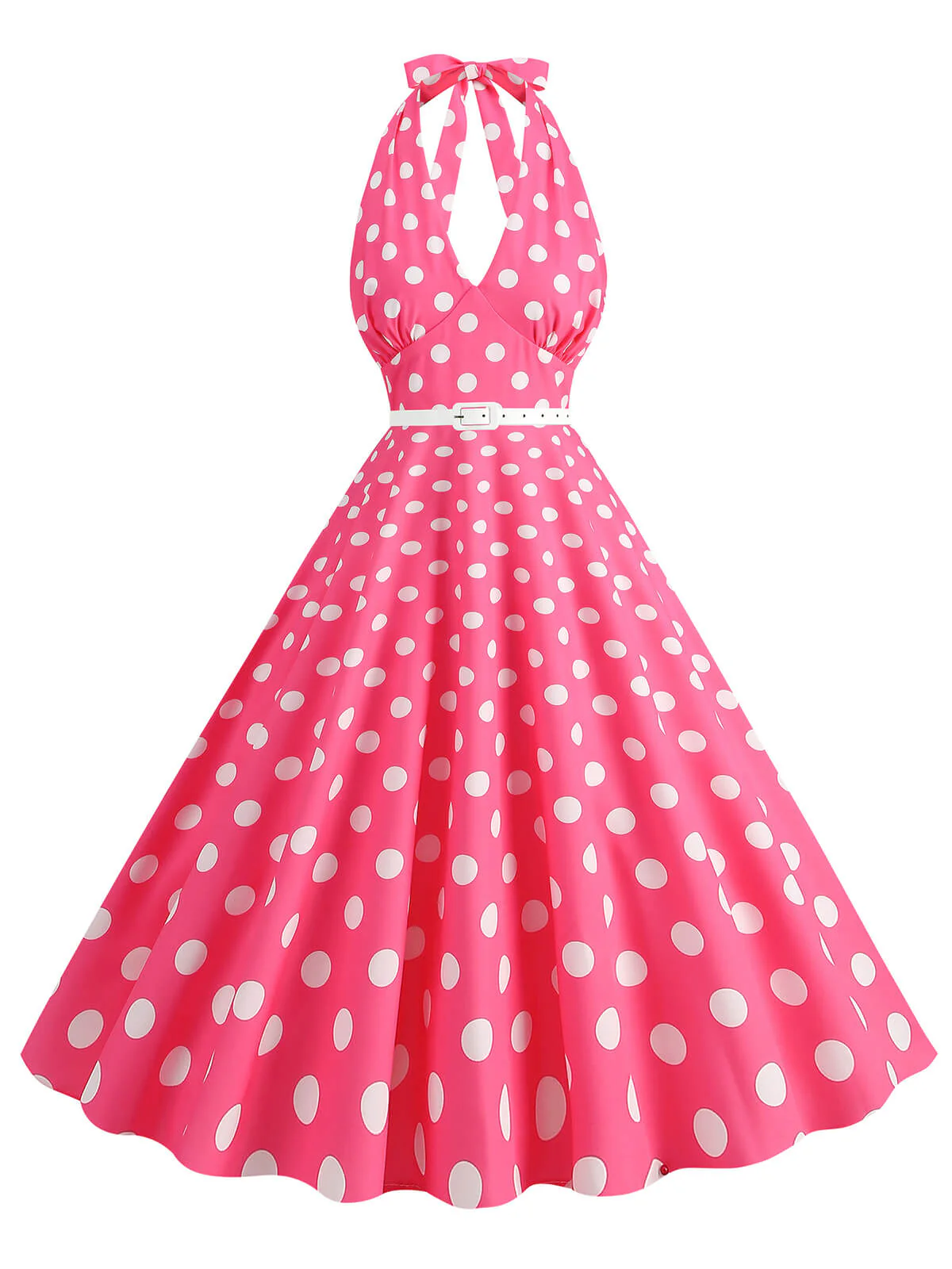 1950s Halter Polka Dot Print Swing Dress - Image 6