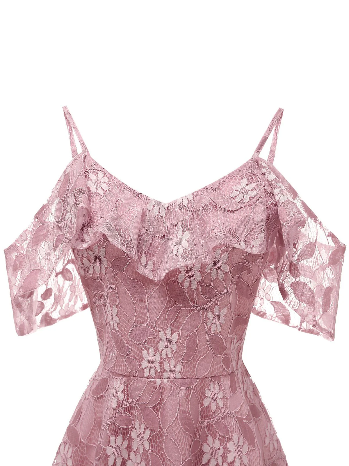 1950s Lace Cold Shoulder Ruffle Dress - Image 15