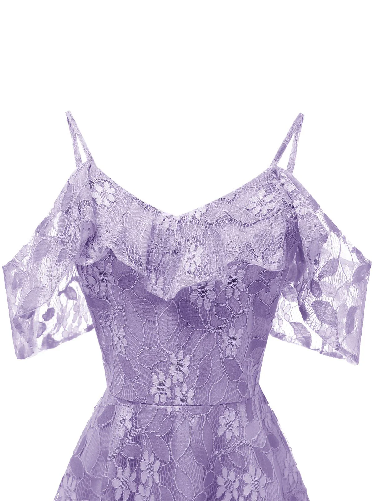 1950s Lace Cold Shoulder Ruffle Dress - Image 21