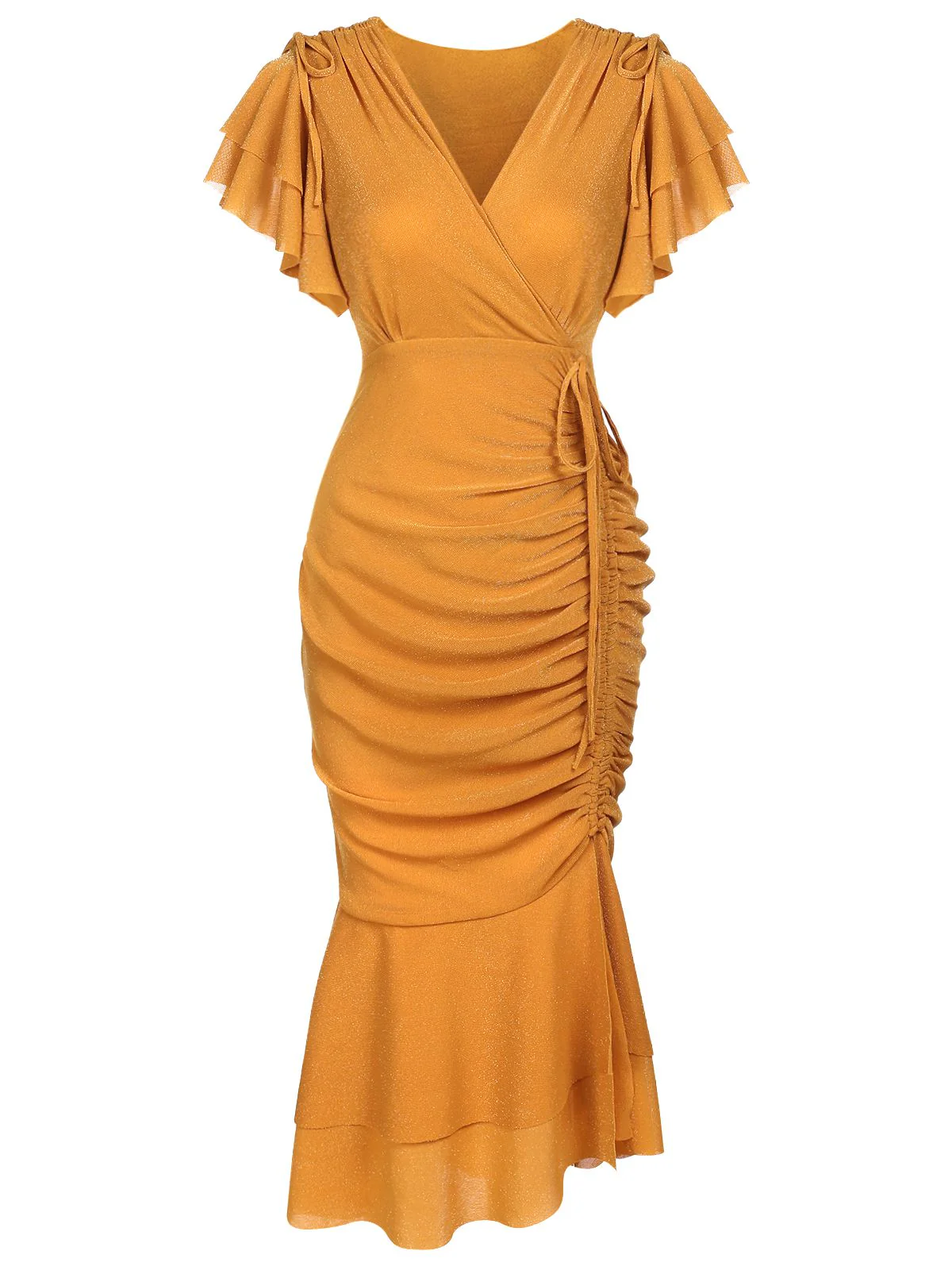 1930s Ruffle Lace-up Fishtail Dress - Image 8