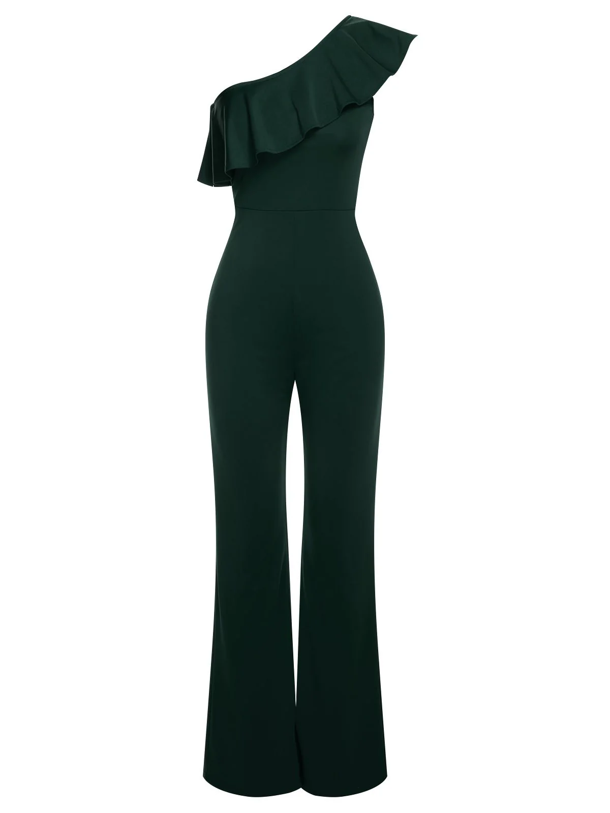 1950s Solid One Shoulder Ruffled Jumpsuit - Image 14