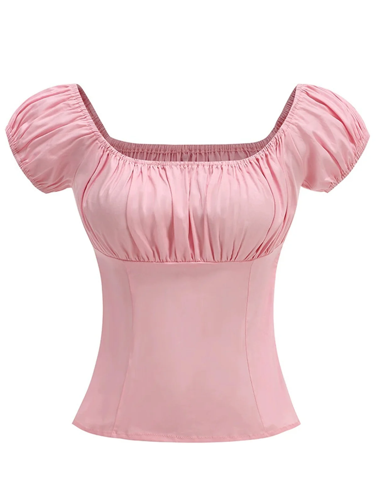 1950s Solid Square Neck Ruched Top