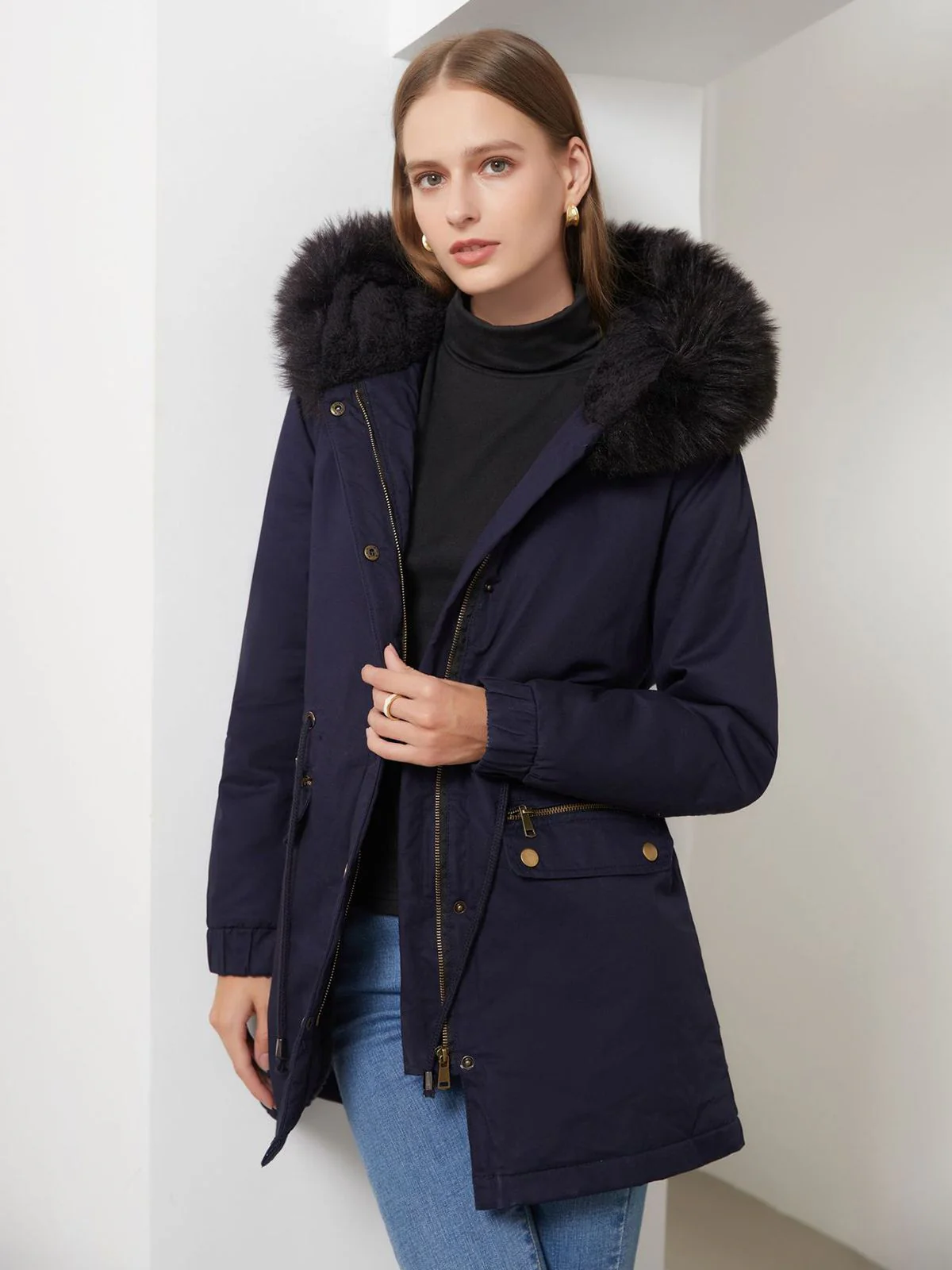1950s Solid Zipper Fur Trimmed Coat - Image 15