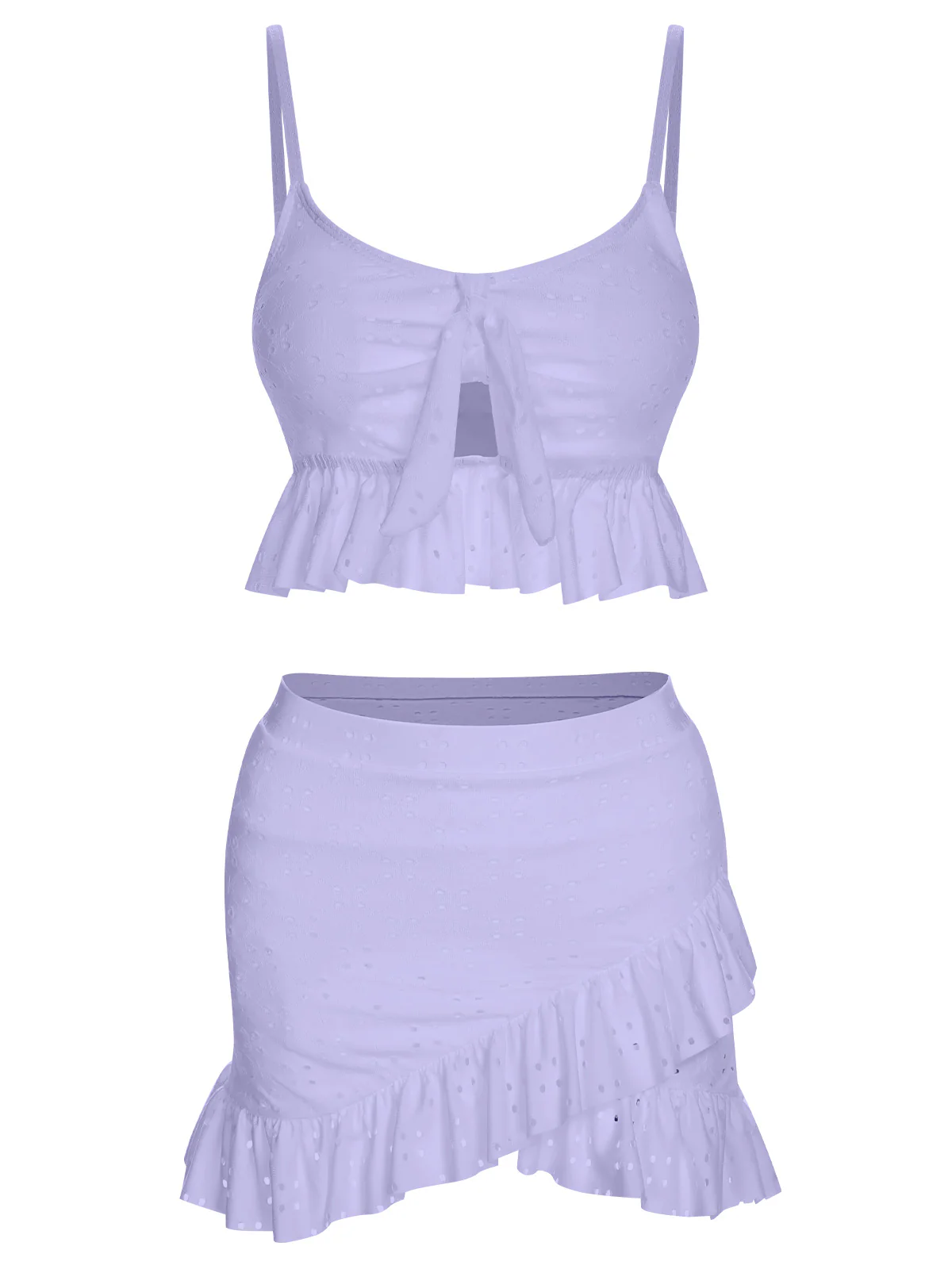 1950s Spaghetti Strap Solid Ruffles Swimsuit & Cover-Up