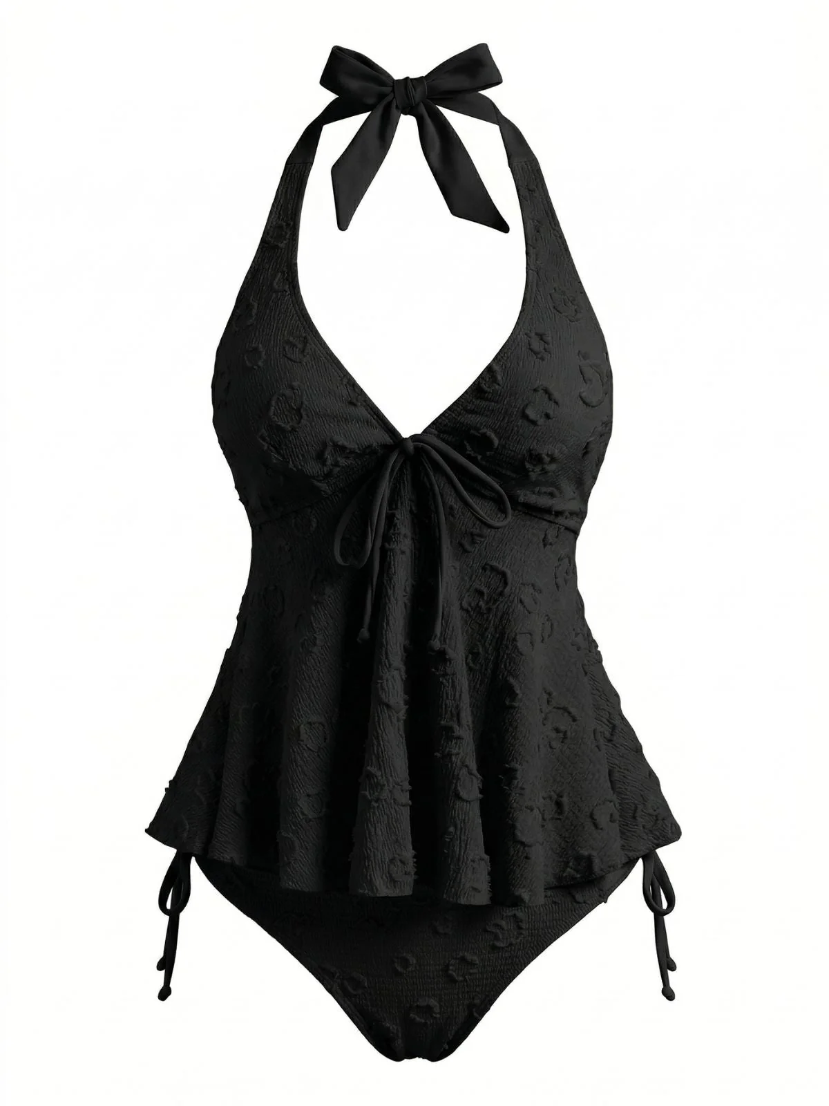 1950s Halter Textured Floral Deep V Tankini Set - Image 3