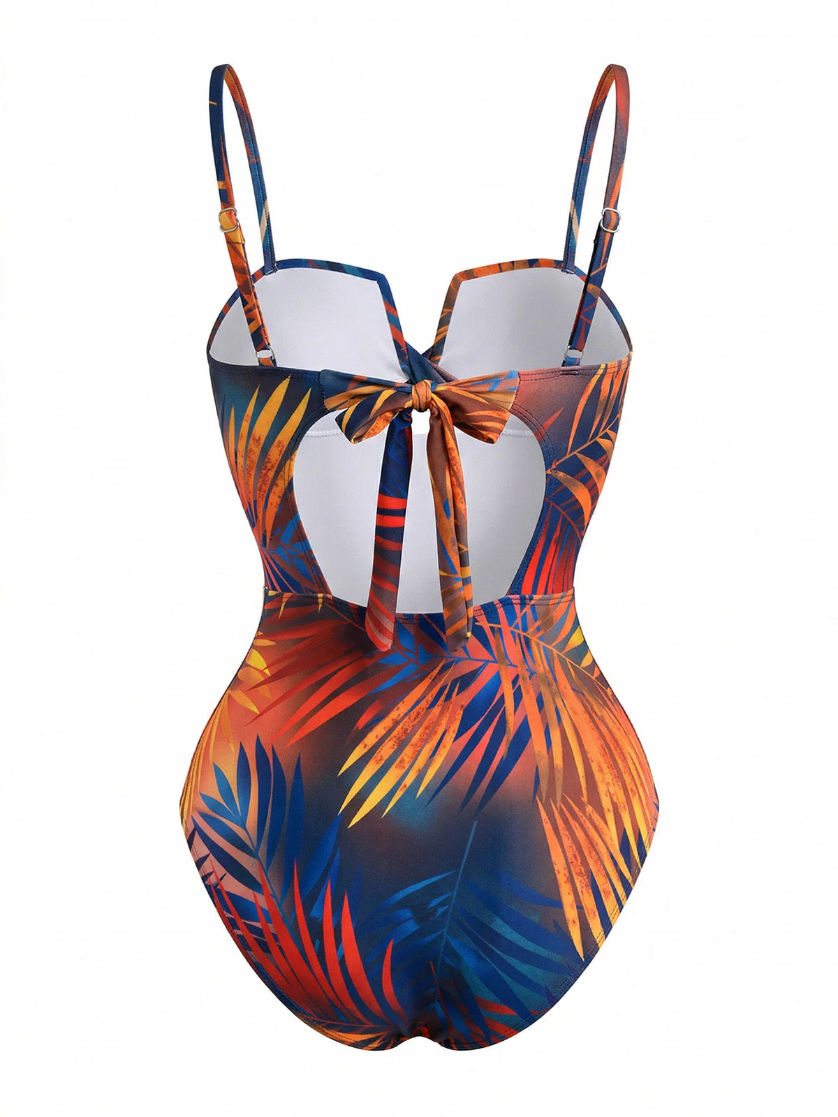 1950s Twist Front Tropical Leaf Print One-Piece Swimsuit - Image 2