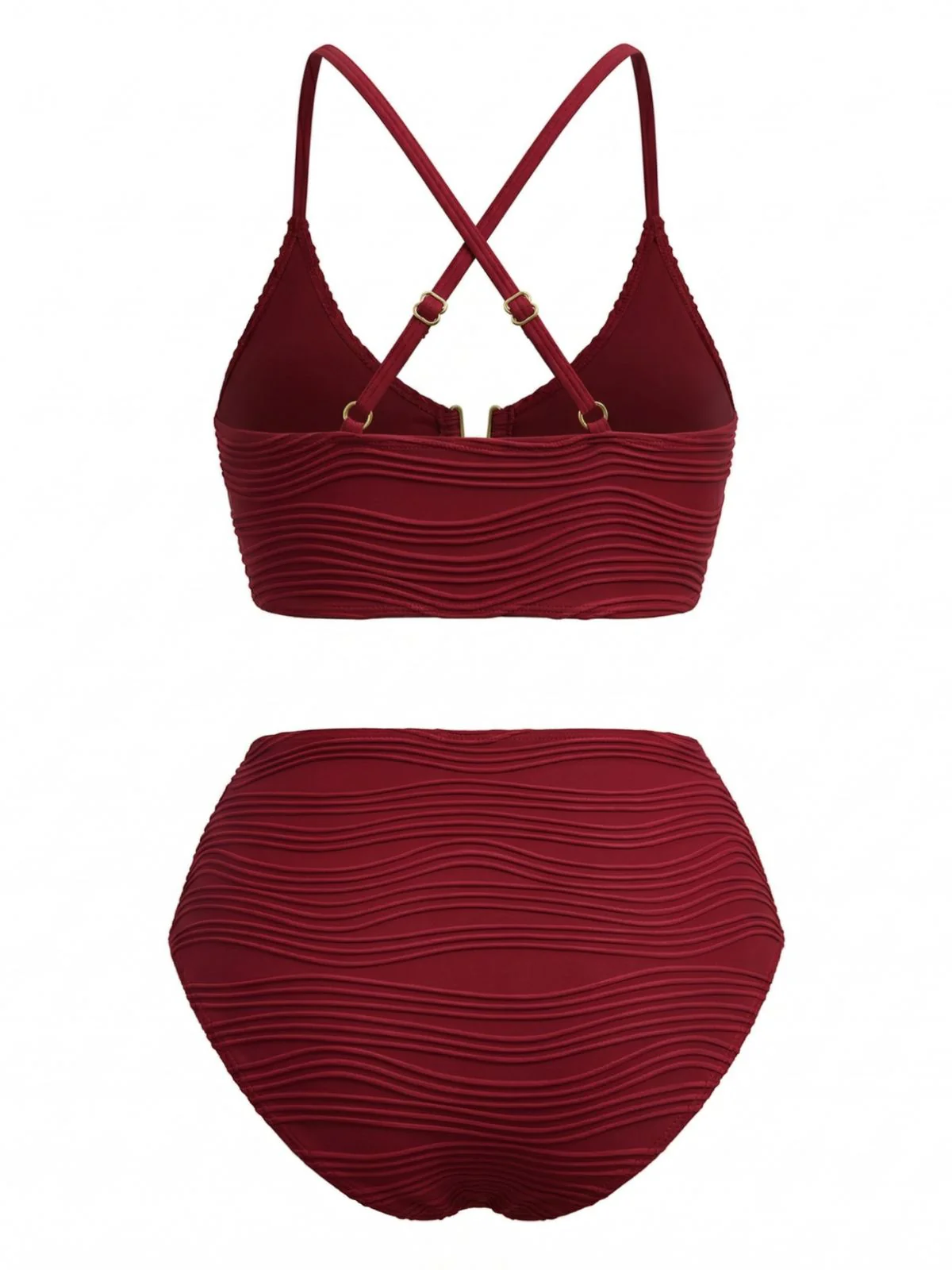 1950s U-Shaped Metal Solid High Waist Tankini Set - Image 4