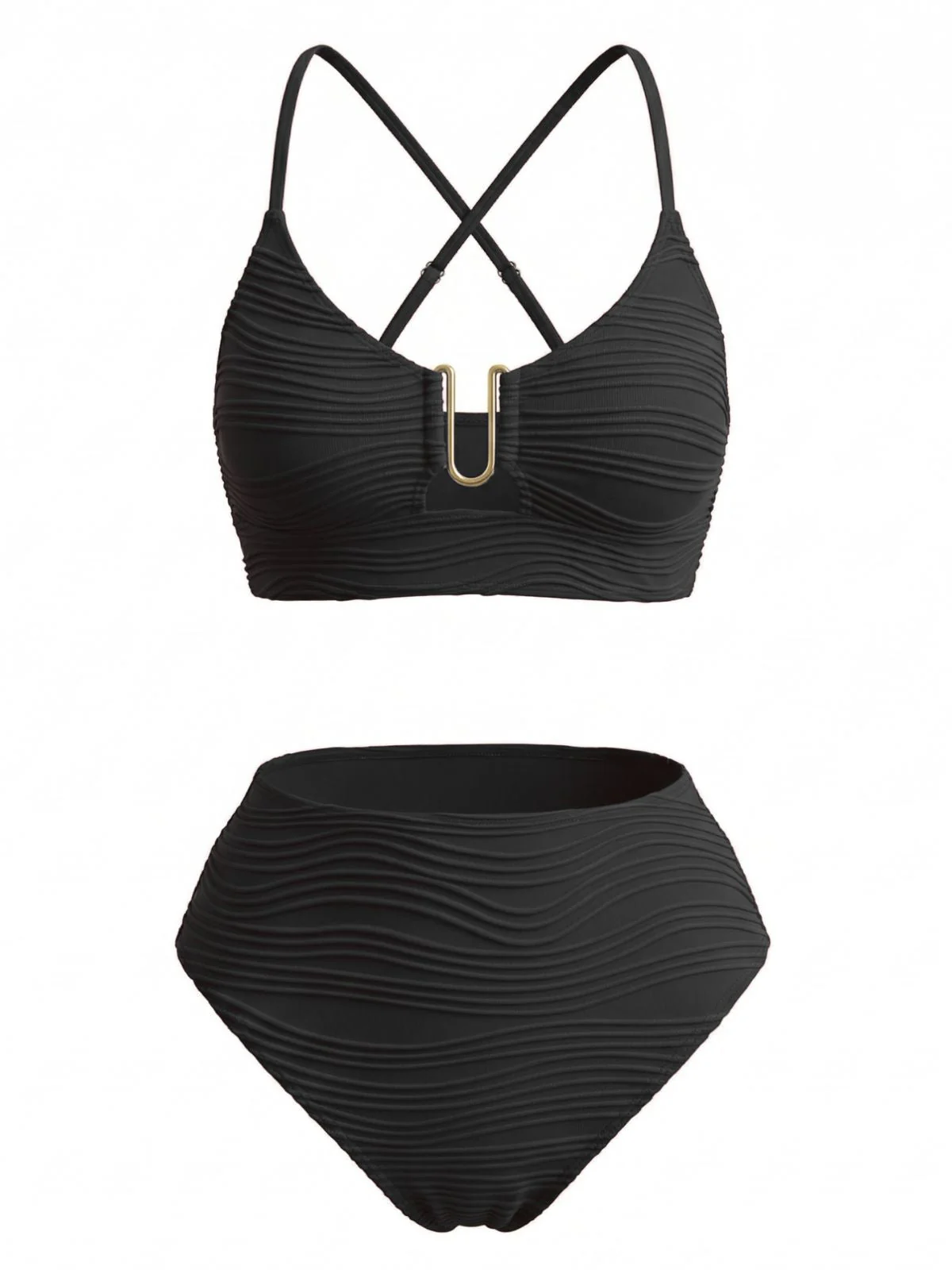 1950s U-Shaped Metal Solid High Waist Tankini Set - Image 6