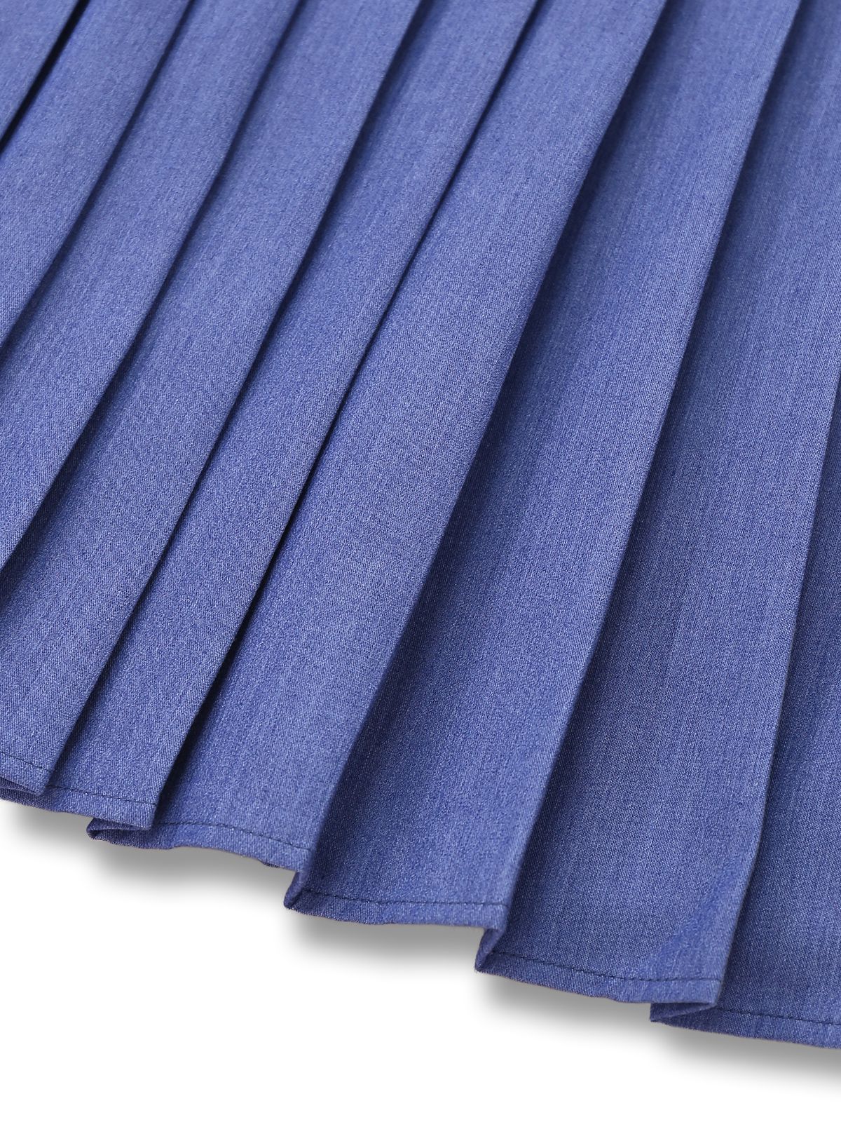 1960s Denim Halter Pleated Button Mini Dress - Image 12