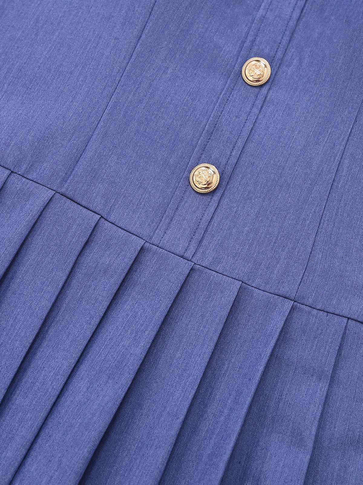 1960s Denim Halter Pleated Button Mini Dress - Image 7