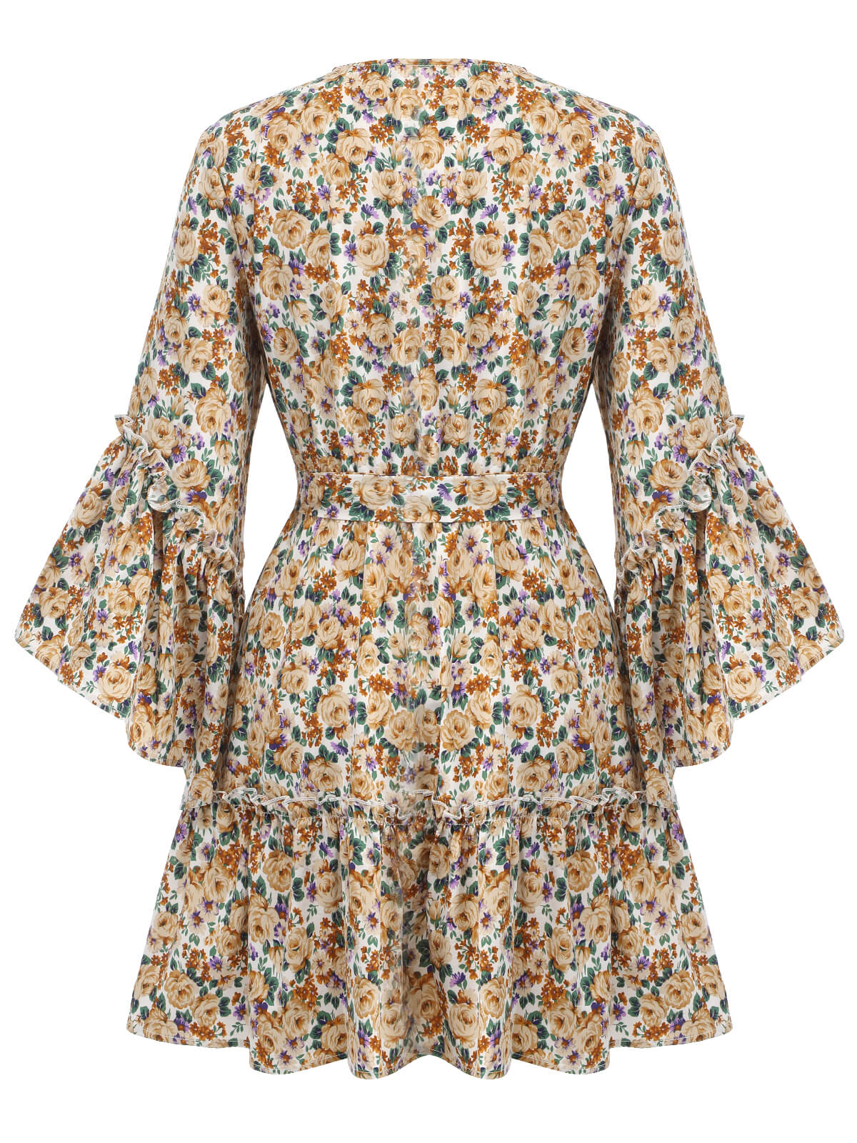 1960s Floral Flared Long Sleeve Dress With Belt - Image 4