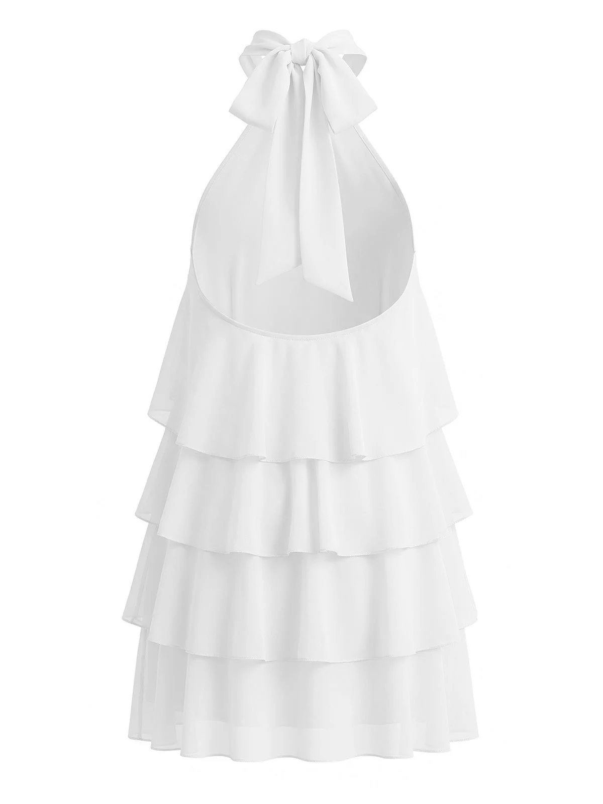 1960s Halter Backless Ruffle Tiered Swing Dress - Image 7