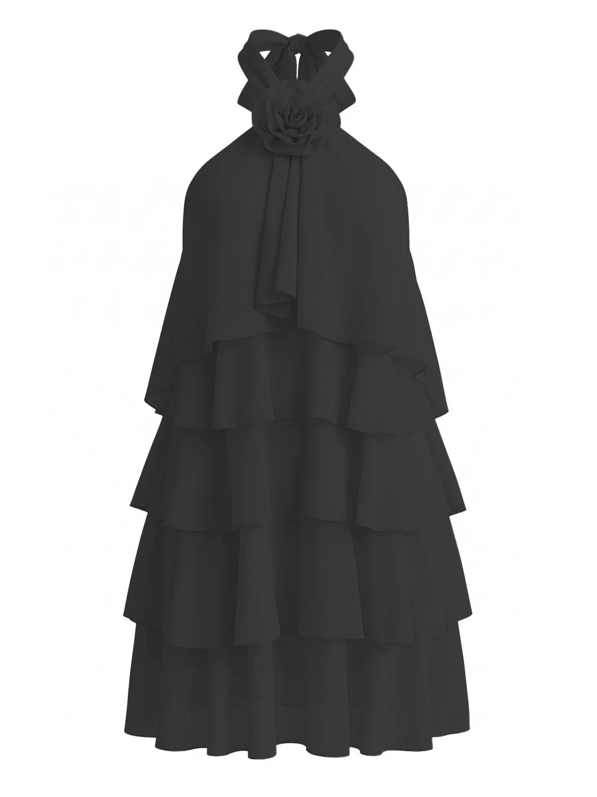 1960s Halter Backless Ruffle Tiered Swing Dress - Image 8