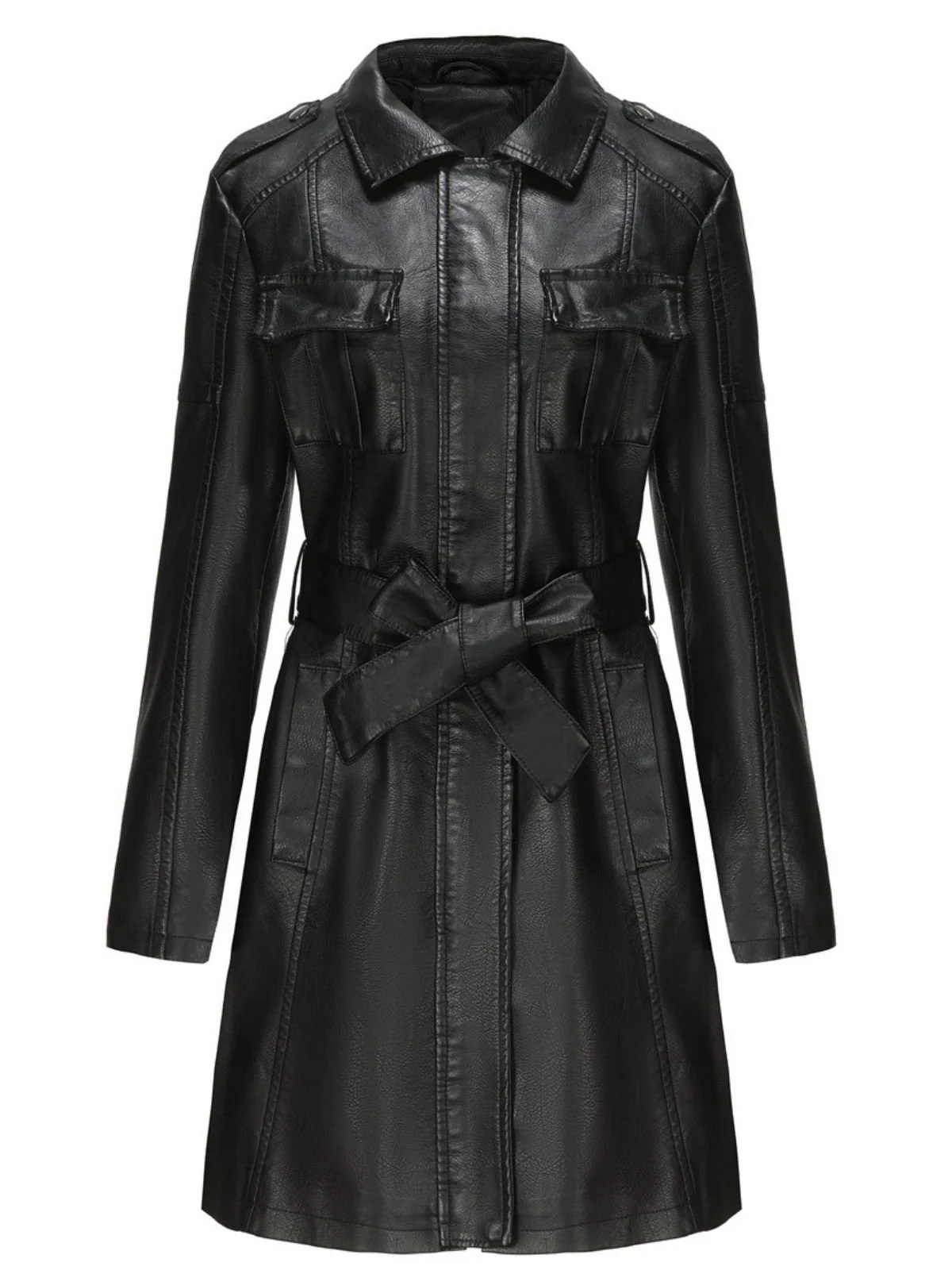 1960s Lapel Belted Long Leather Jacket