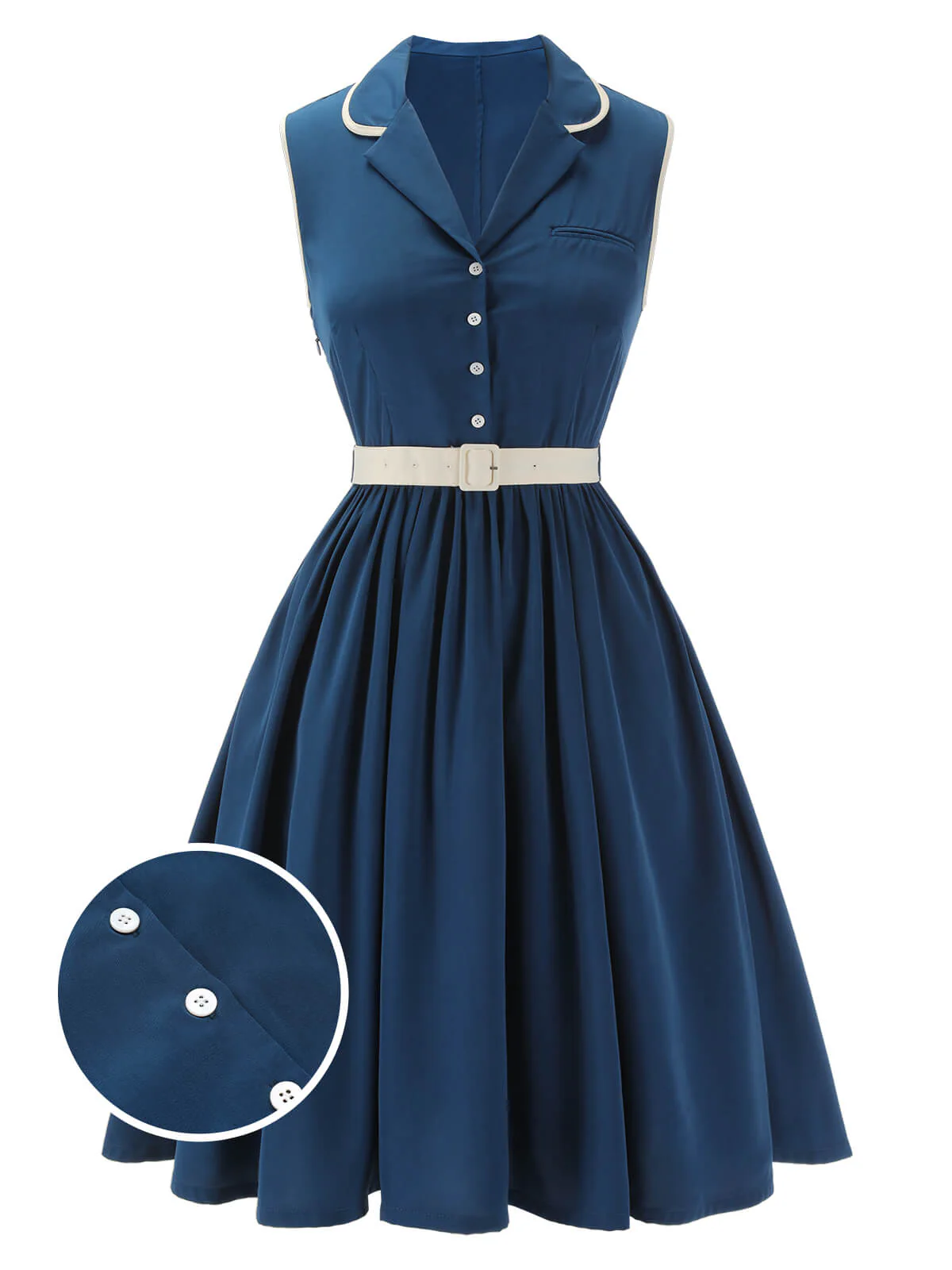 1960s Navy Blue Sleeveless Lapel Dress - Image 3
