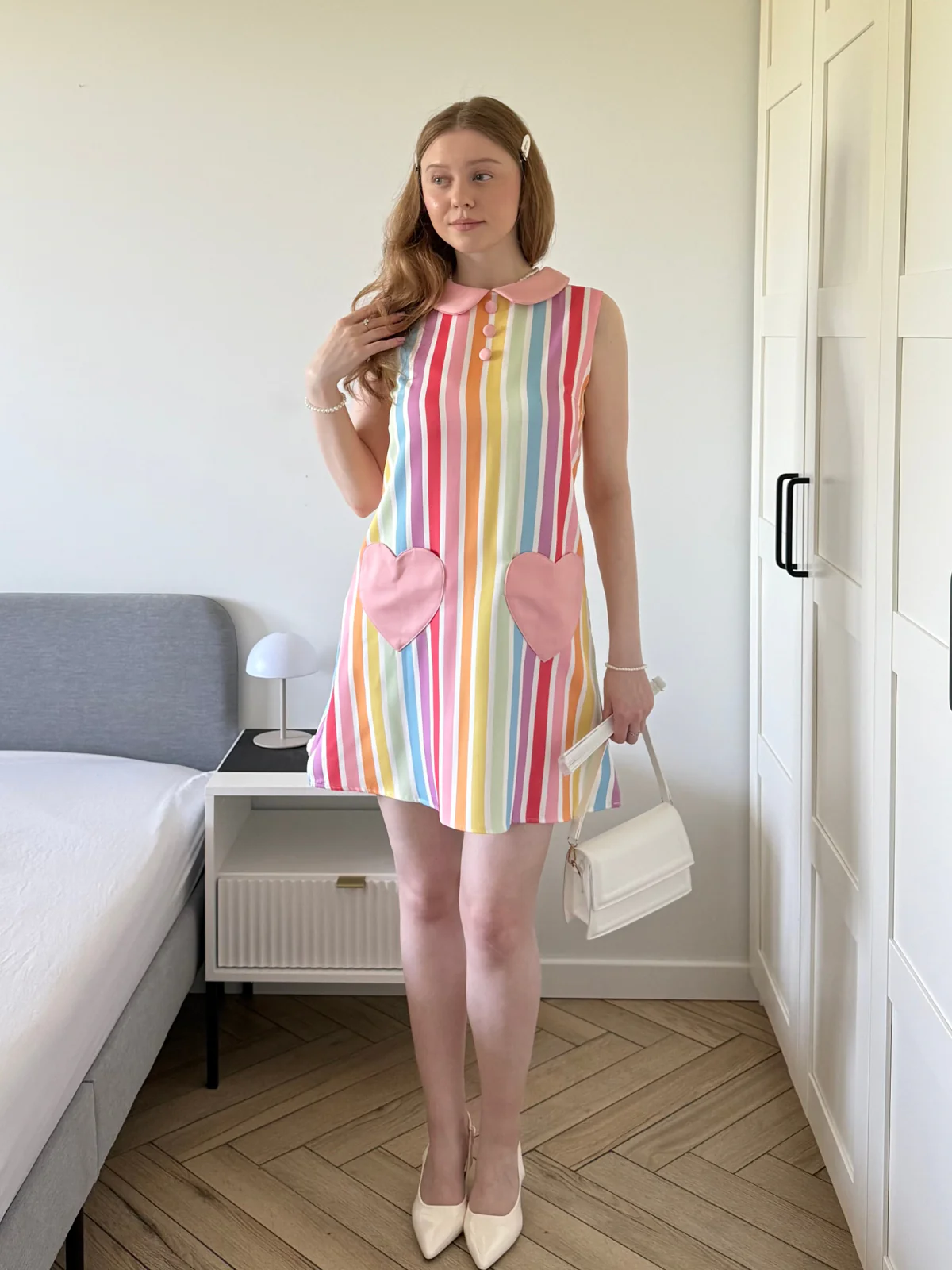 1960s Rainbow Stripe Heart Pocket Dress