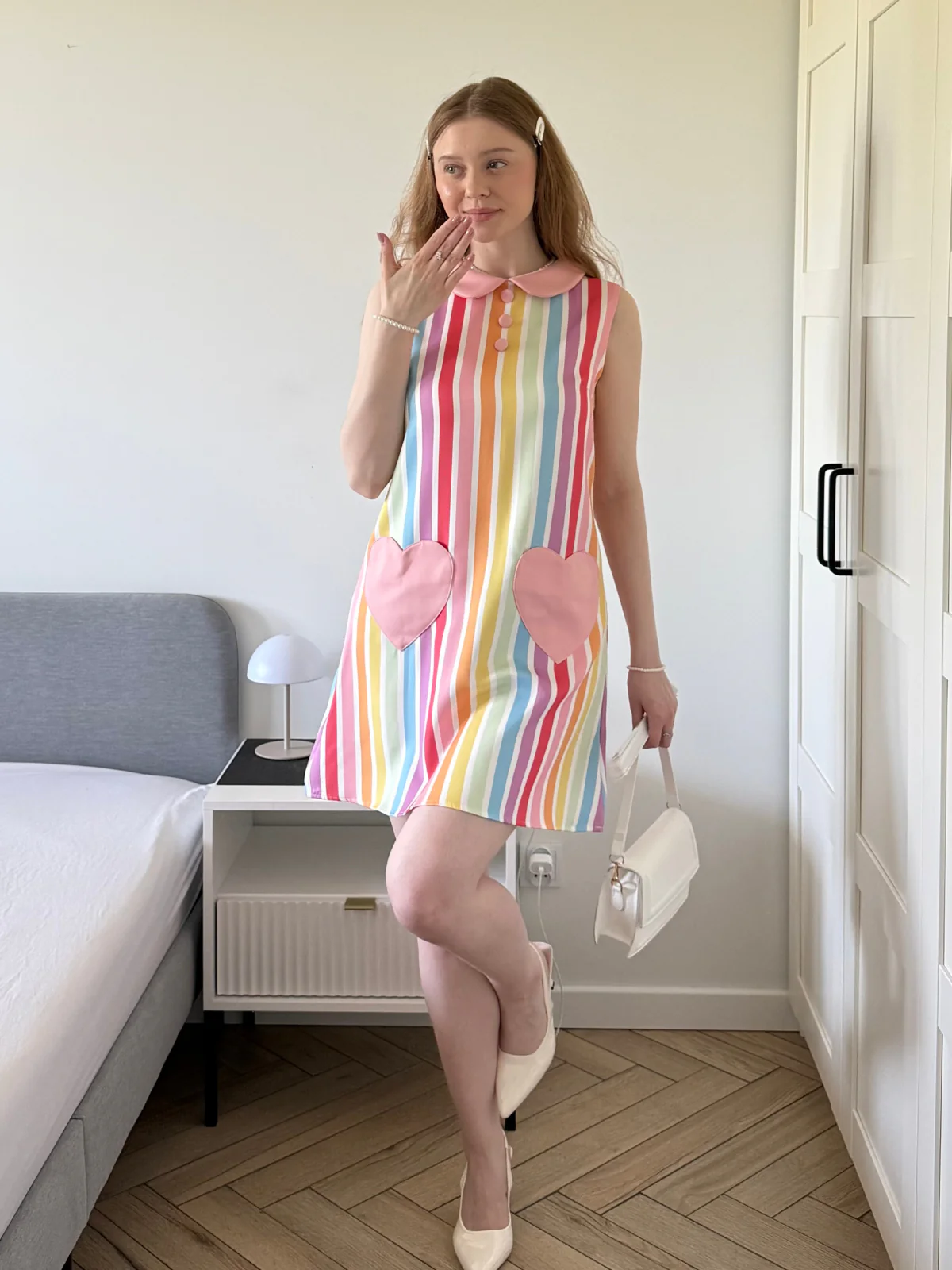 1960s Rainbow Stripe Heart Pocket Dress - Image 3