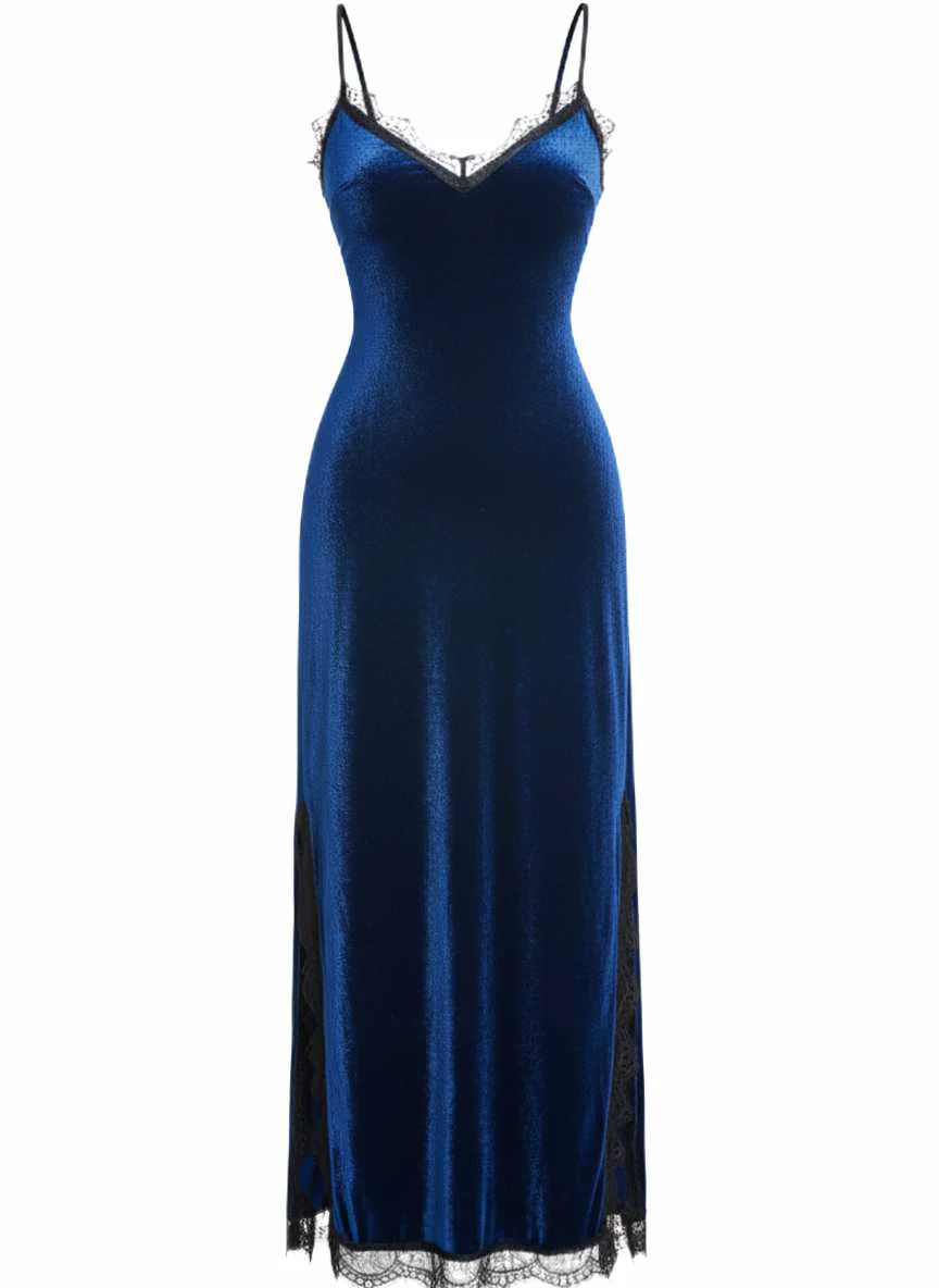 1960s Slip Velvet Lace Nightgown
