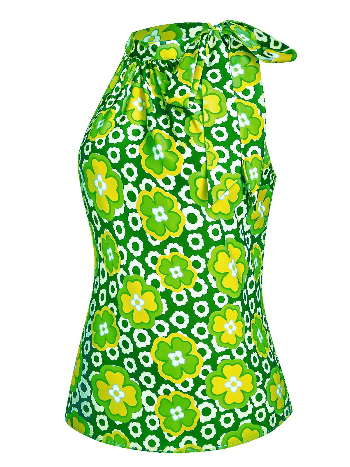 1960s Tie Neck Floral Sleeveless Top - Image 10