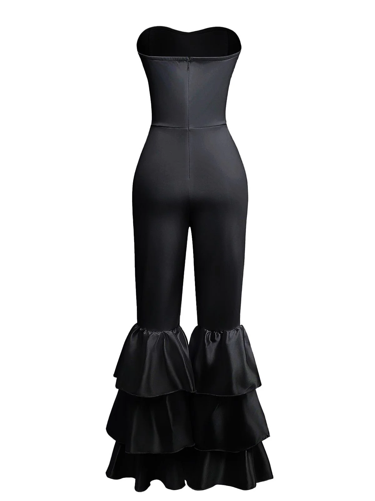 1970s Boho Strapless Solid Pleated Ruffle Jumpsuit - Image 2