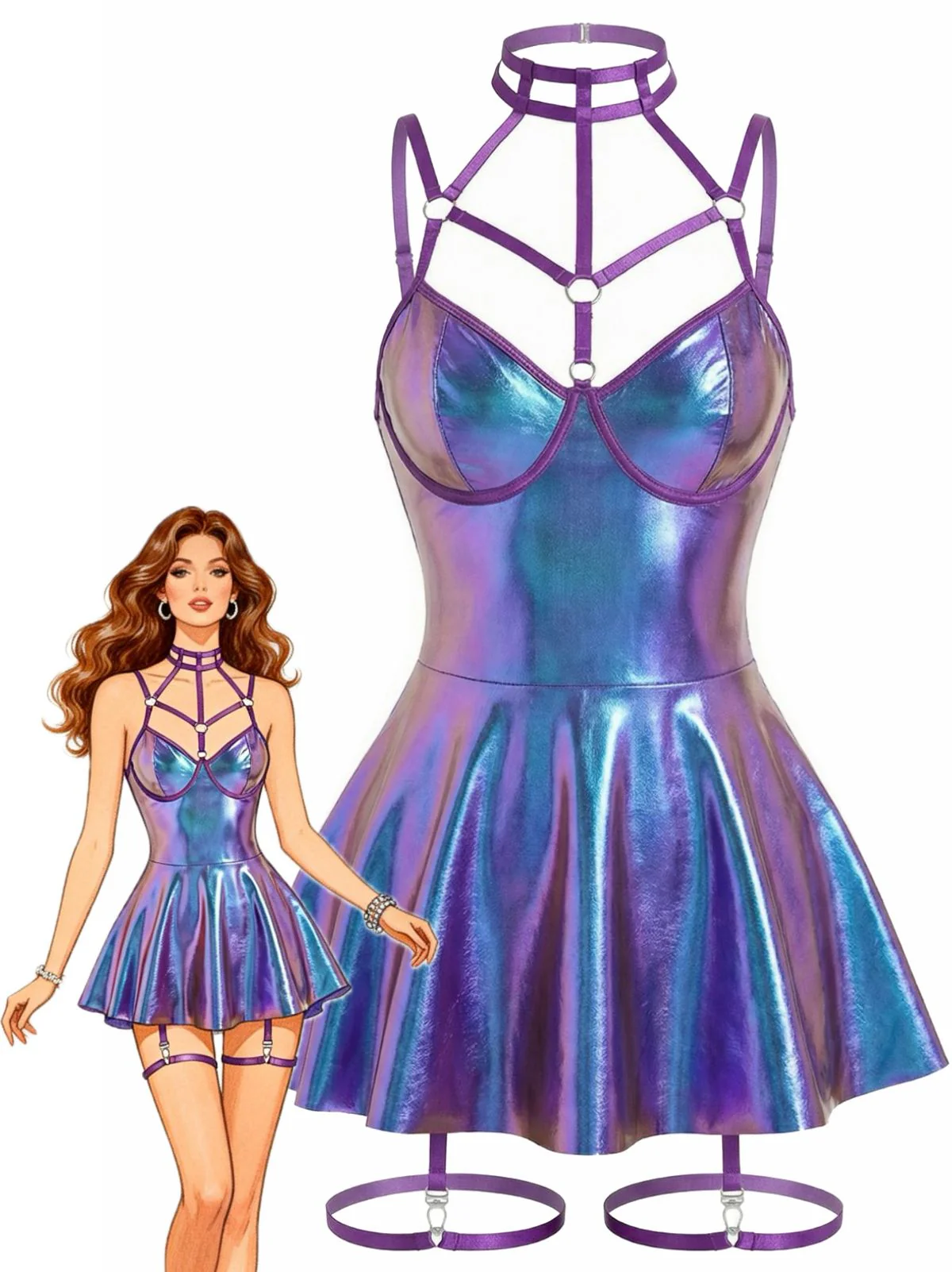 [Pre-Sale] 1970s Patent Leather Halter Laser Slip Nightdress